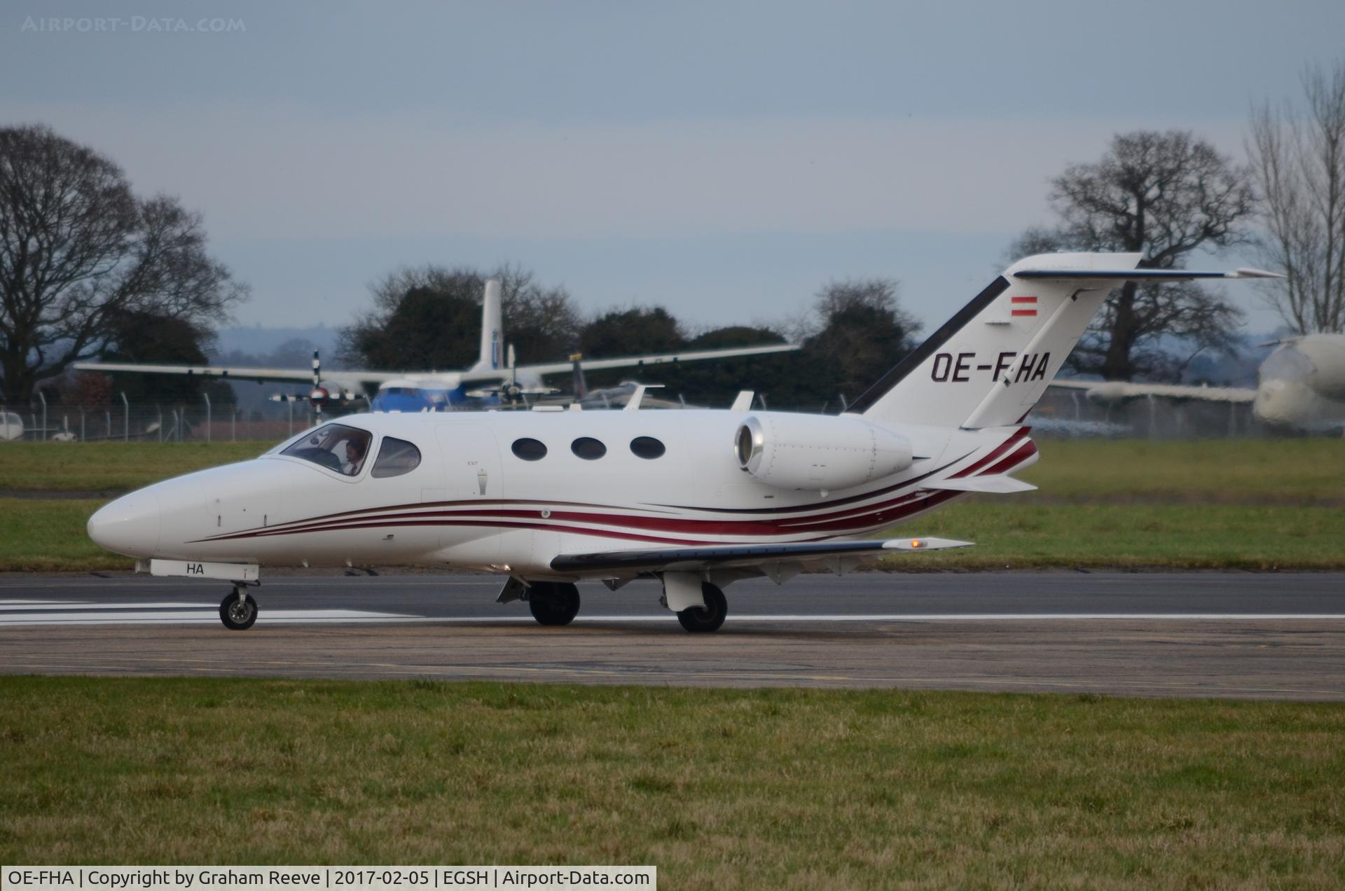 OE-FHA, 2008 Cessna 510 Citation Mustang Citation Mustang C/N 510-0081, About to depart from Norwich.