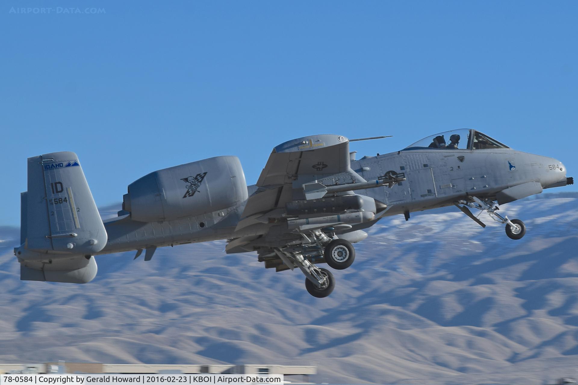78-0584, 1978 Fairchild Republic A-10C Thunderbolt II C/N A10-0204, Just departed RWY 10R, Wheels coming up. 190th Fighter Sq., 124th Fighter Wing, Idaho ANG.