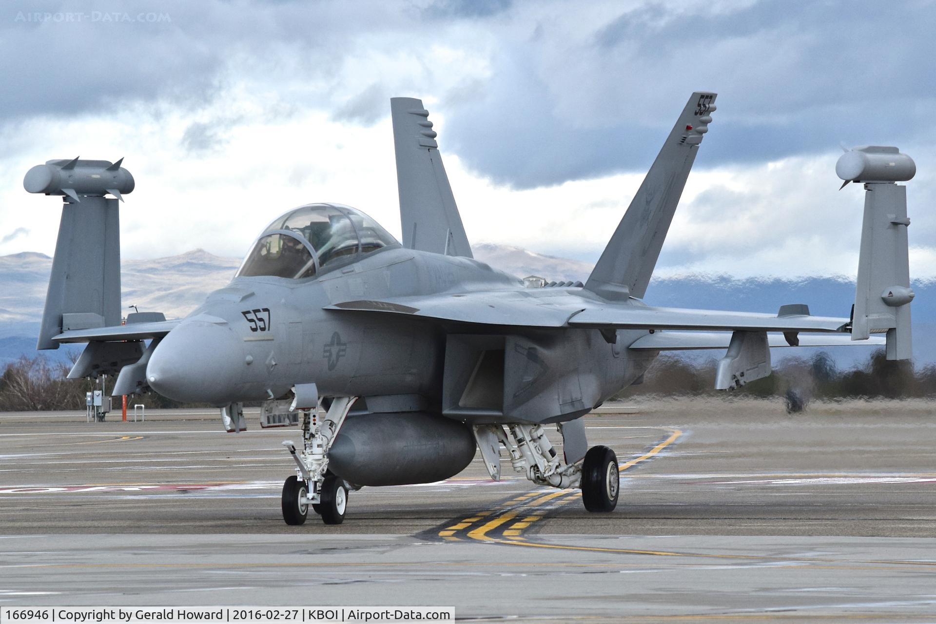166946, Boeing EA-18G Growler C/N G-31, Turning off RWY 28L for south GA ramp. VAQ-129  “Vikings”, NAS Whidbey Island, WA.