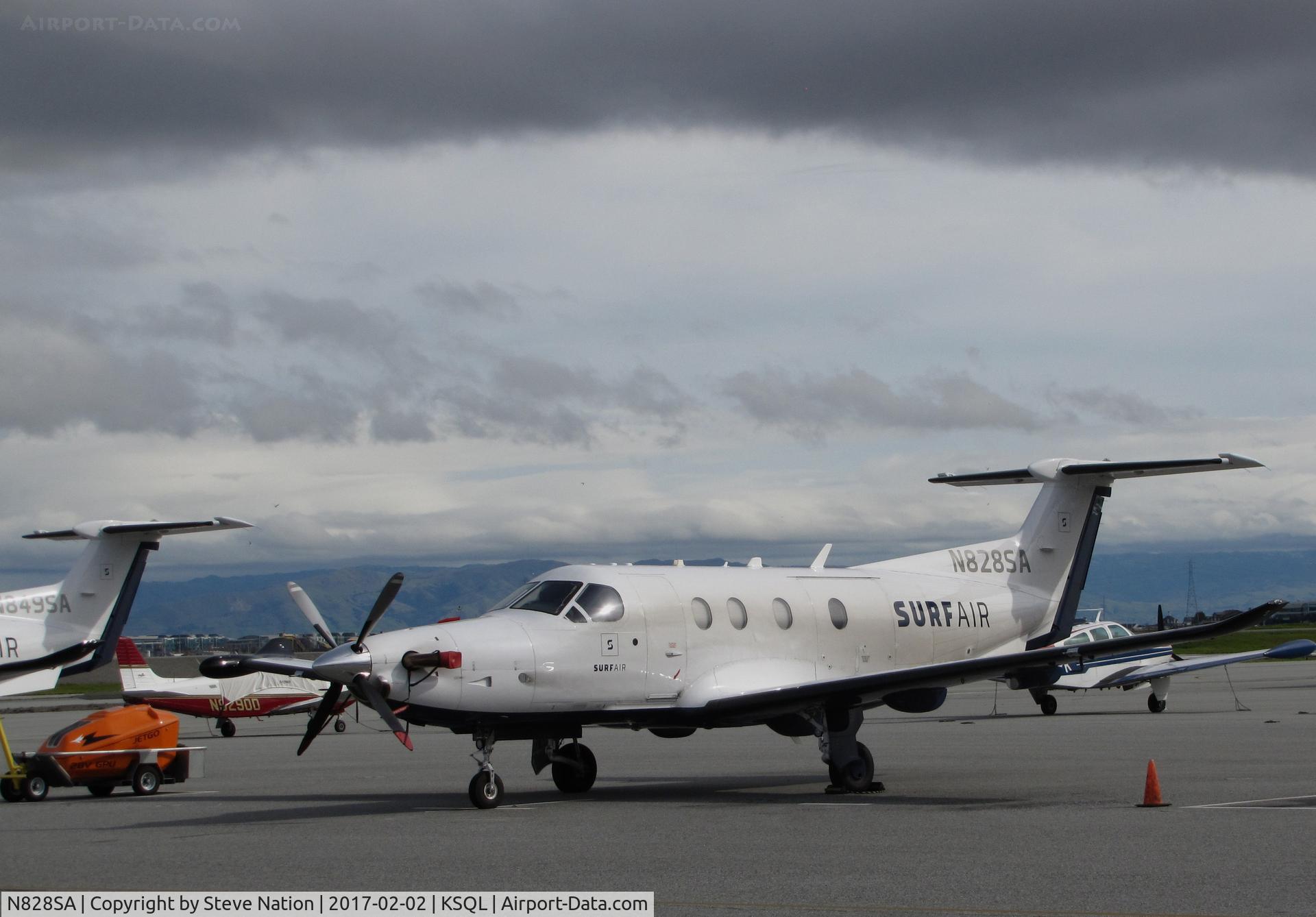 N828SA, 2015 Pilatus PC-12/47E C/N 1525, Surf Air 2015 Pilatus PC-12/47E on the ramp @ San Carlos Airport, CA