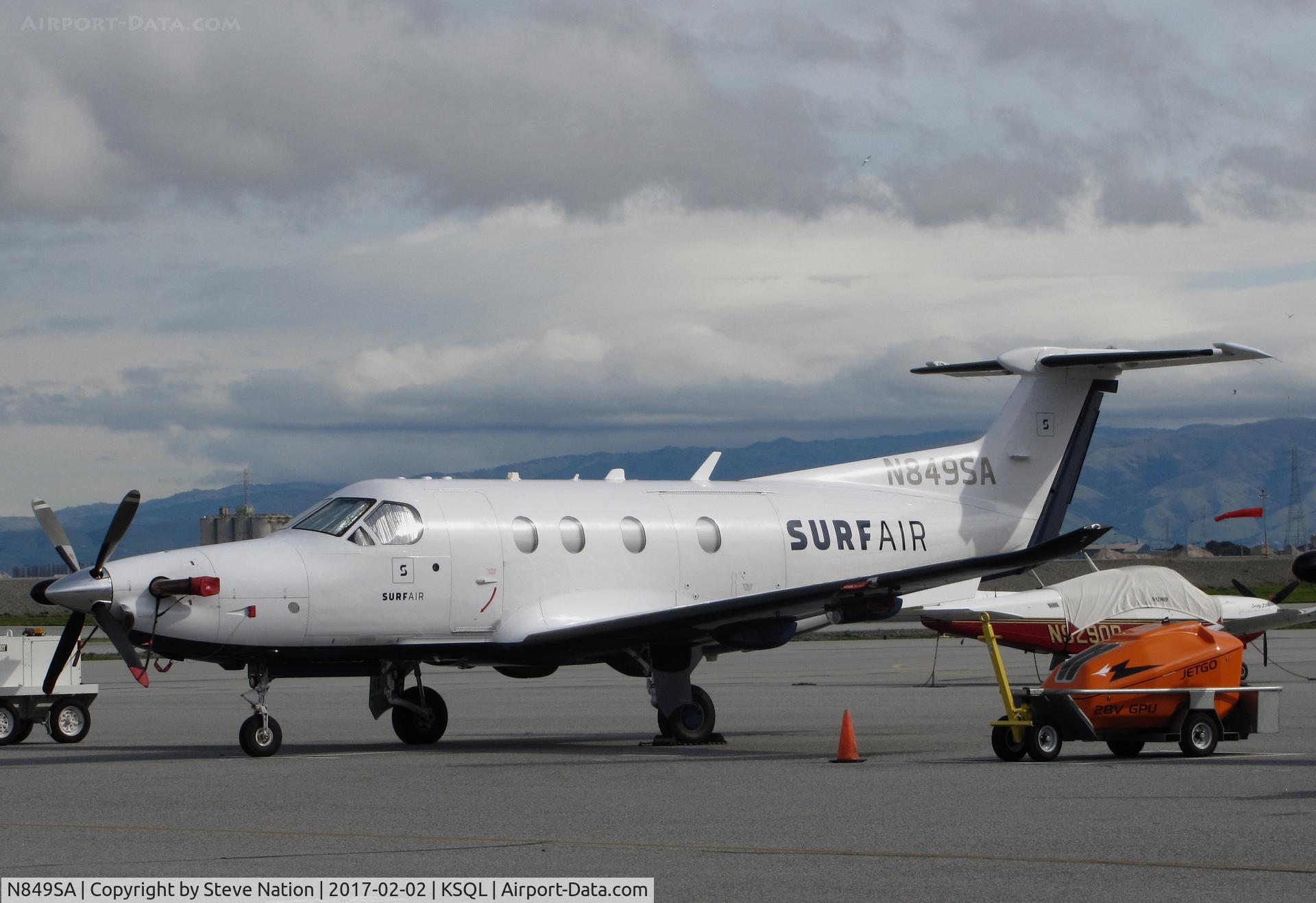N849SA, 2015 Pilatus PC-12/47E C/N 1551, Surf Air 2015 Pilatus PC-12/47E on the ramp @ San Carlos Airport, CA