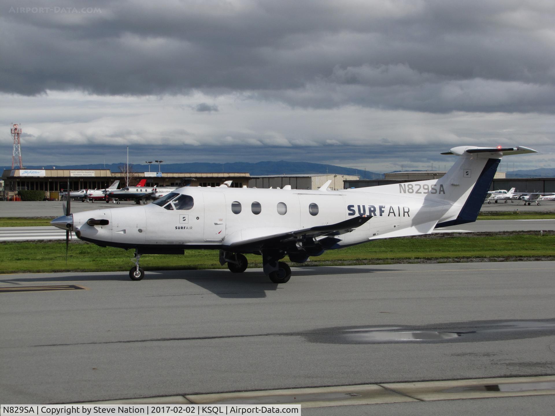 N829SA, 2015 Pilatus PC-12/47E C/N 1533, Surf Air 2015 Pilatus PC-12/47E taxiing for take-off @ San Carlos Airport, CA