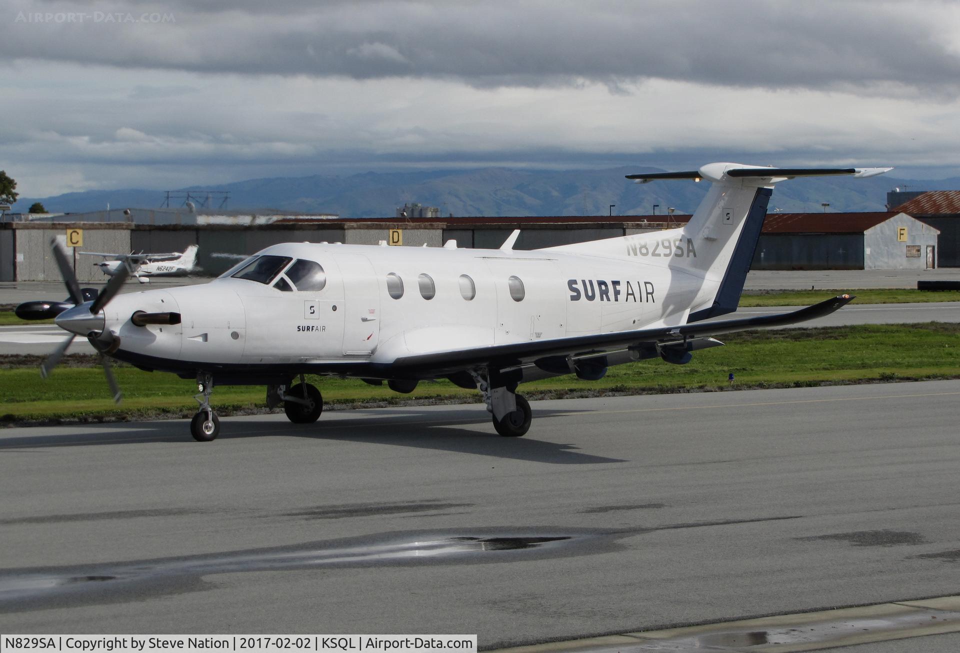N829SA, 2015 Pilatus PC-12/47E C/N 1533, Surf Air 2015 Pilatus PC-12/47E holding for take-off @ San Carlos Airport, CA