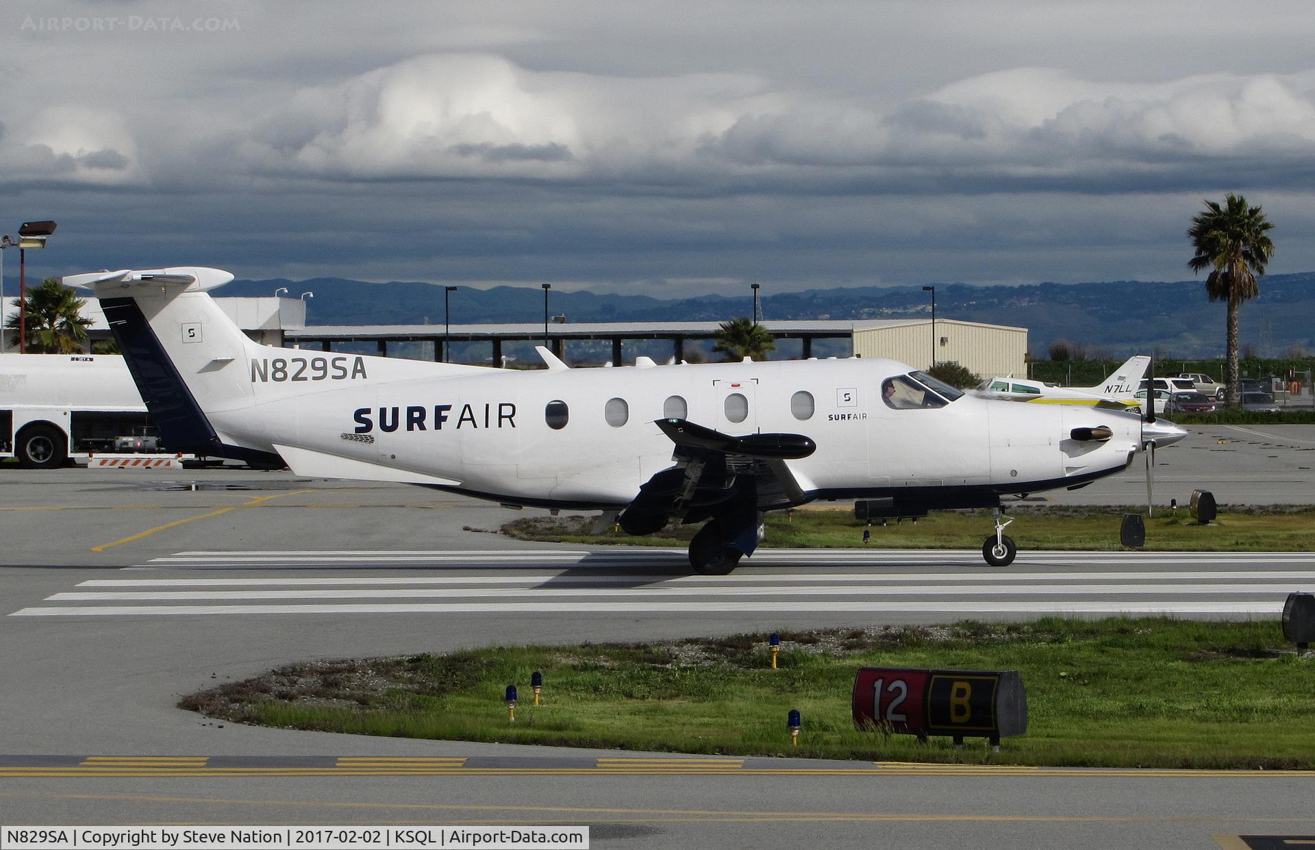N829SA, 2015 Pilatus PC-12/47E C/N 1533, Surf Air 2015 Pilatus PC-12/47E lined up for take-off @ San Carlos Airport, CA