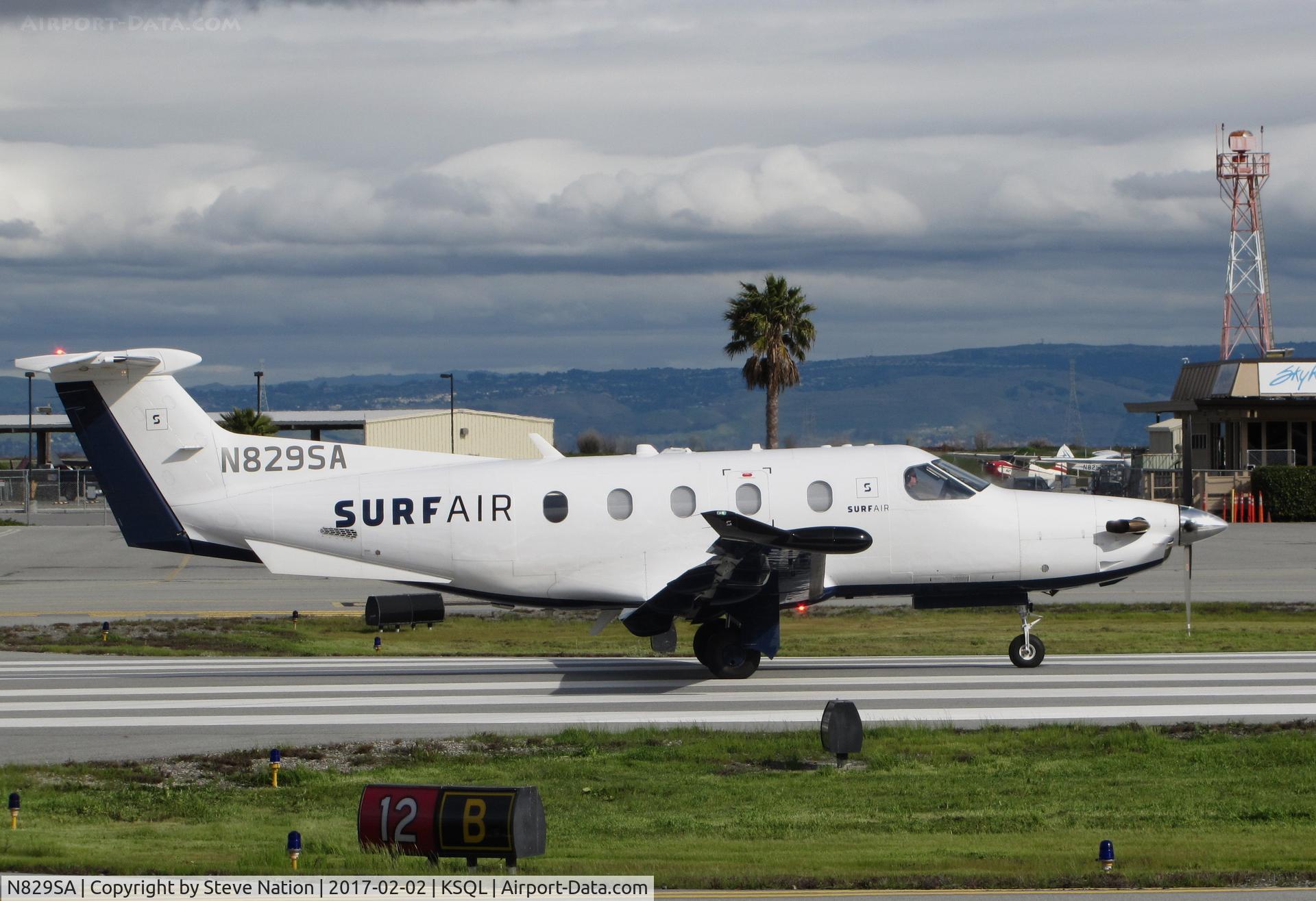 N829SA, 2015 Pilatus PC-12/47E C/N 1533, Surf Air 2015 Pilatus PC-12/47E rolling on take-off @ San Carlos Airport, CA