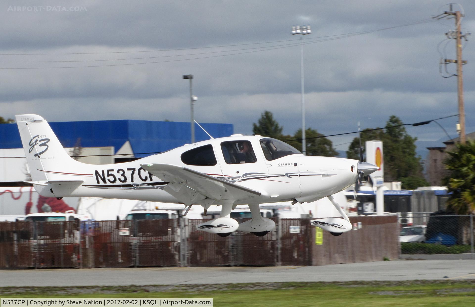 N537CP, 2008 Cirrus SR22 G3 C/N 3038, Locally-based 2008 Cirrus SR22 landing @ San Carlos Airport, CA