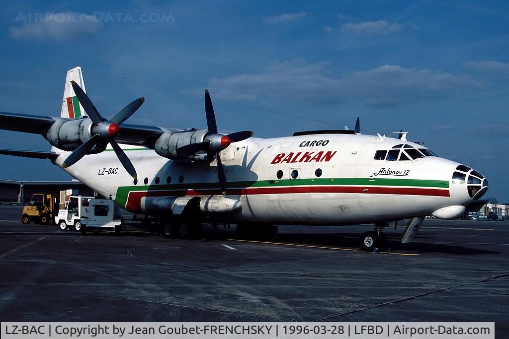 LZ-BAC, 1965 Antonov An-12B C/N 6343708, Balkan Bulgarian Airlines (Médecins Sans Frontieres charter cargo) now Basic Balkan c/s. with Heli Air titles. operated by Heli Air LZ-CBE