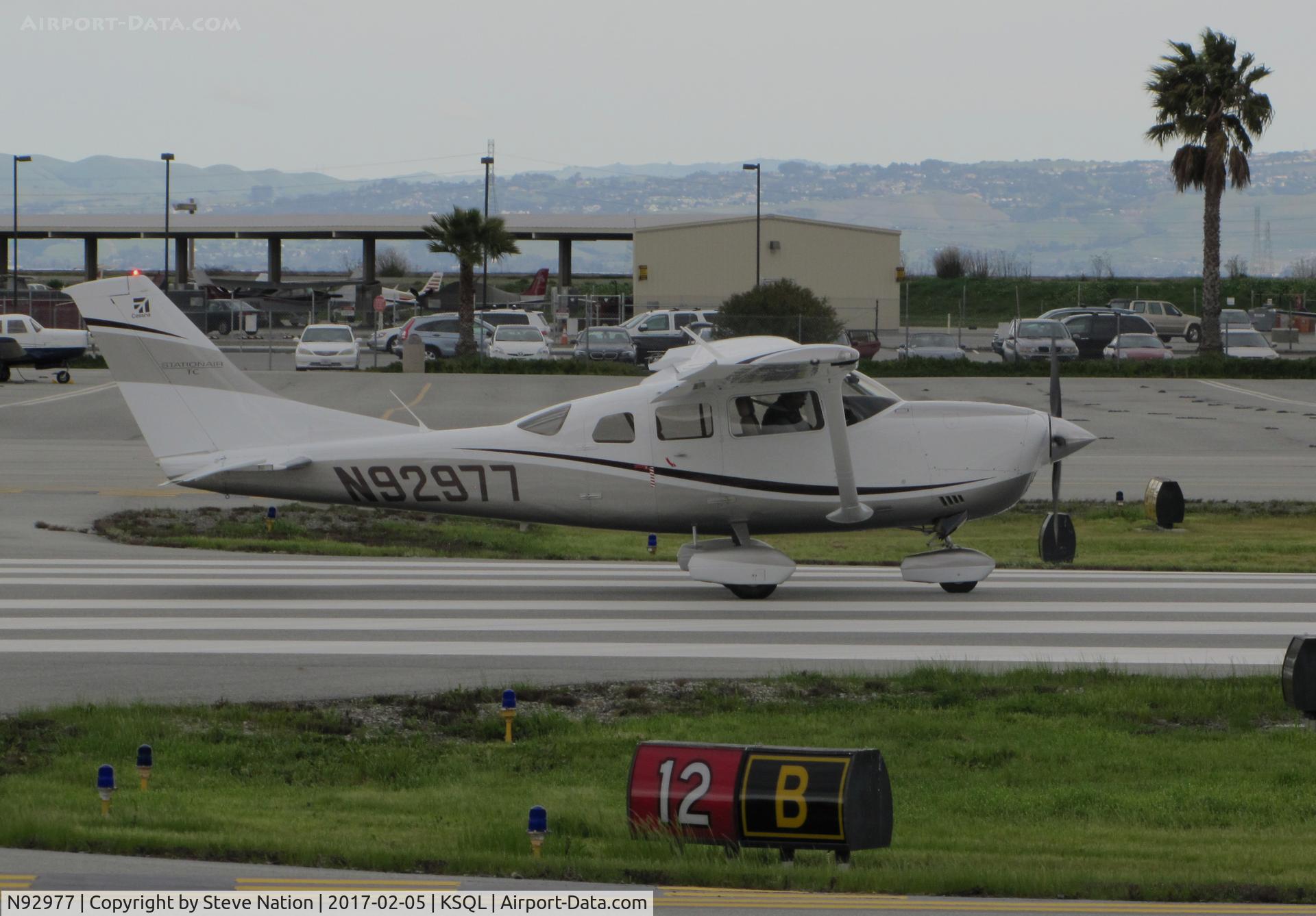 N92977, Cessna T206H Turbo Stationair C/N T20609020, Locally-based 2011 Cessna T206H Stationair beginning take-off roll @ San Carlos Airport, CA