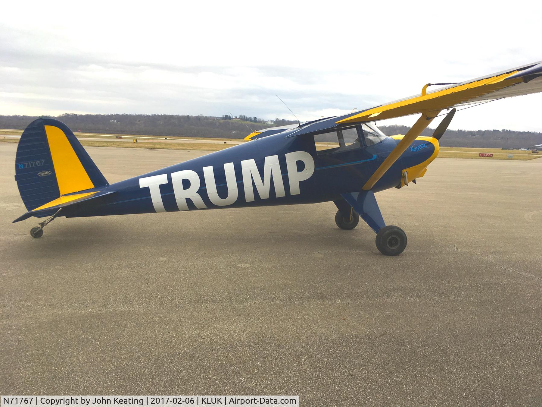 N71767, 1946 Silvaire Luscombe 8A C/N 3194, At Lunken (KLUK) with TRUMP logo on the side.
