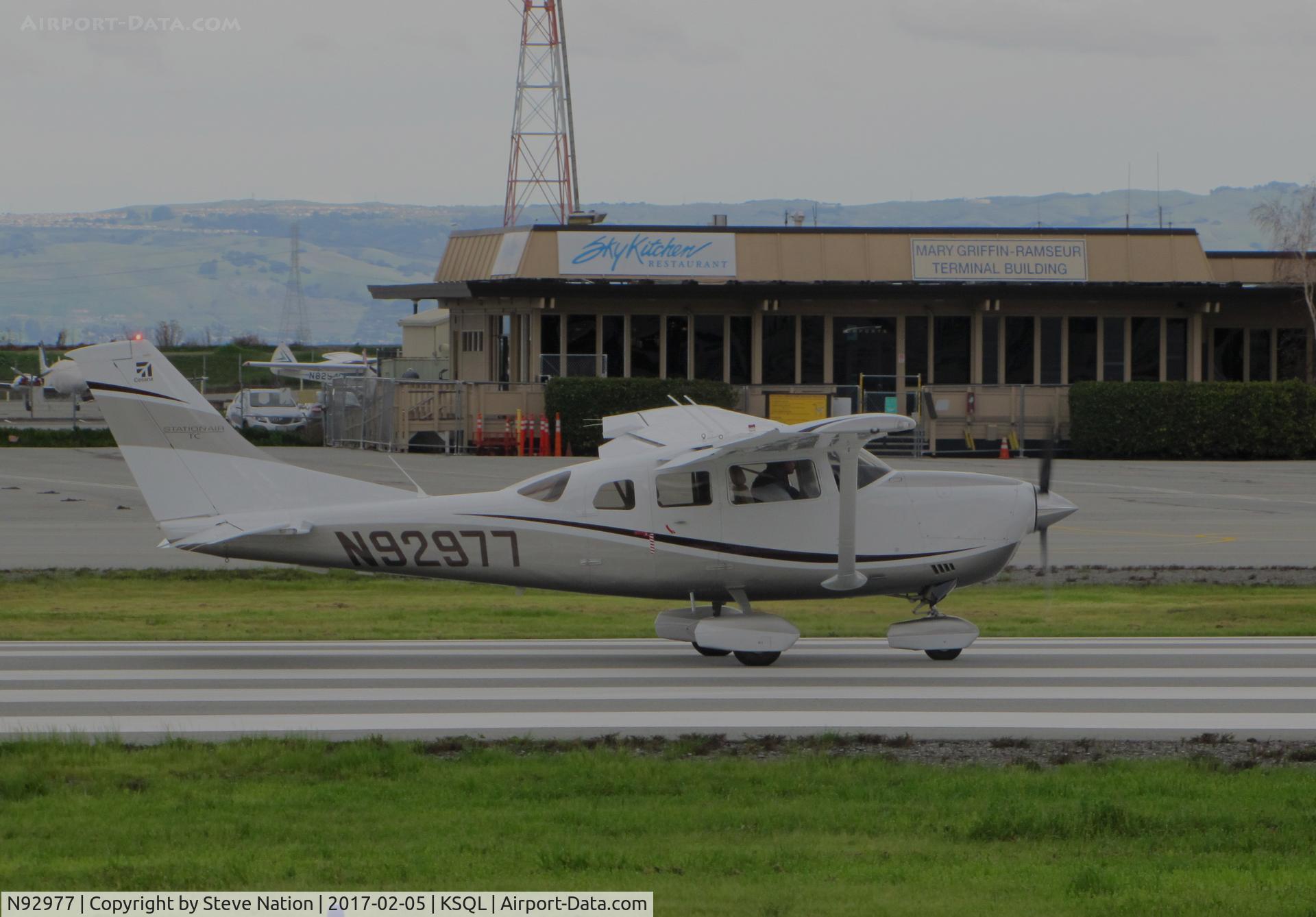 N92977, Cessna T206H Turbo Stationair C/N T20609020, Locally-based 2011 Cessna T206H Stationair rolling for take-off @ San Carlos Airport, CA