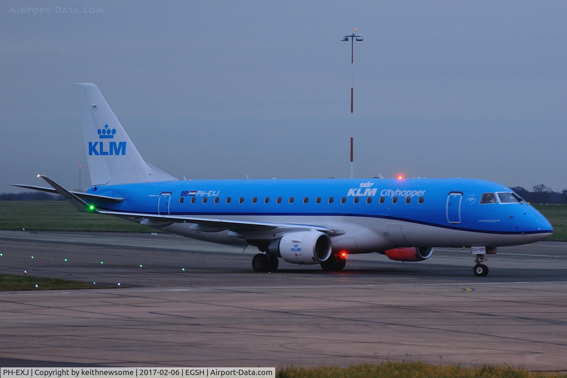 PH-EXJ, 2016 Embraer 175LR (ERJ-170-200LR) C/N 17000597, First visit to Norwich of a KLM E170.