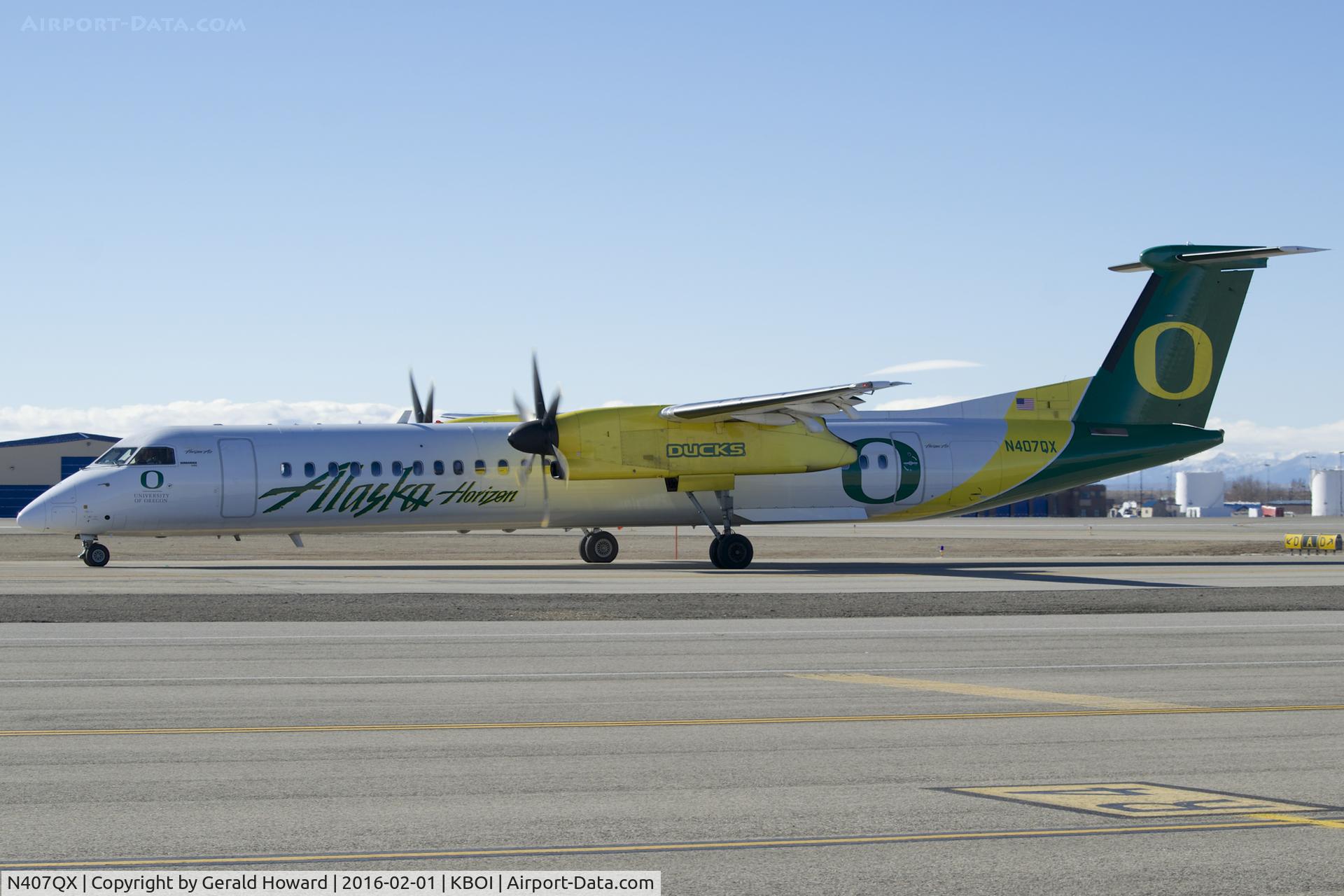 N407QX, 2001 Bombardier DHC-8-402 Dash 8 C/N 4049, Taxi on Alpha for RWY 28R.