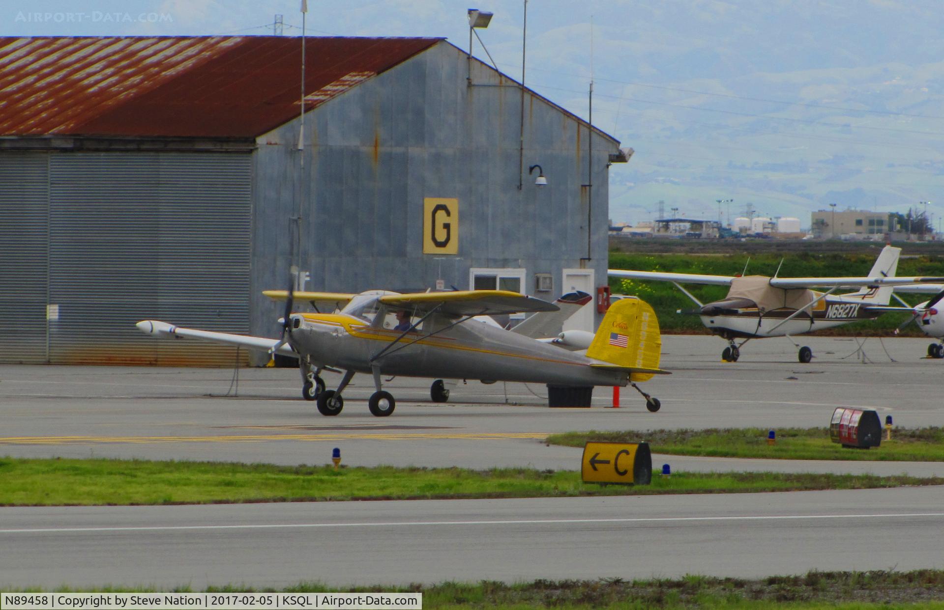 N89458, 1946 Cessna 140 C/N 8490, Locally-based 1946 Cessna 140 taxiing in on rainy morning @ San Carlos Airport, CA