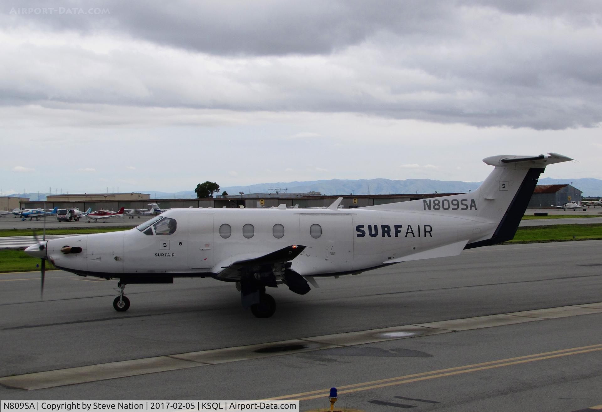 N809SA, 2014 Pilatus PC-12/47E C/N 1490, Surf Air 2014 Pilatus PC-12/47E @ San Carlos Airport, CA running up engine before revenue flight to KTRK (Truckee-Tahoe Airport, CA)