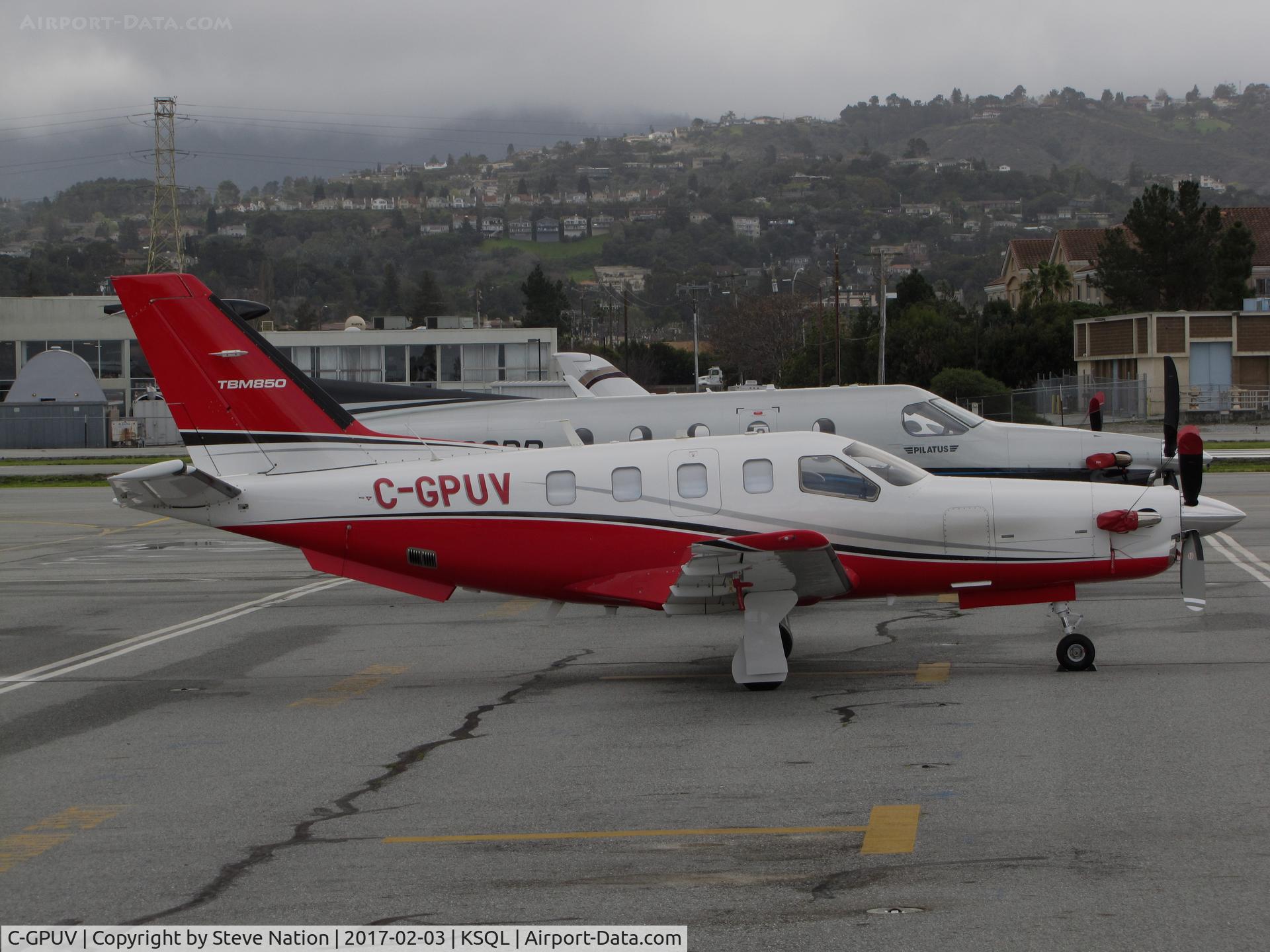 C-GPUV, 2012 Socata TBM-700N C/N 635, Very sharp looking Toyo Pump North America Corp. (Coquitlan, BC) 2012 Socata TBM 700N (aka TBM850) visiting @ San Carlos Airport, CA