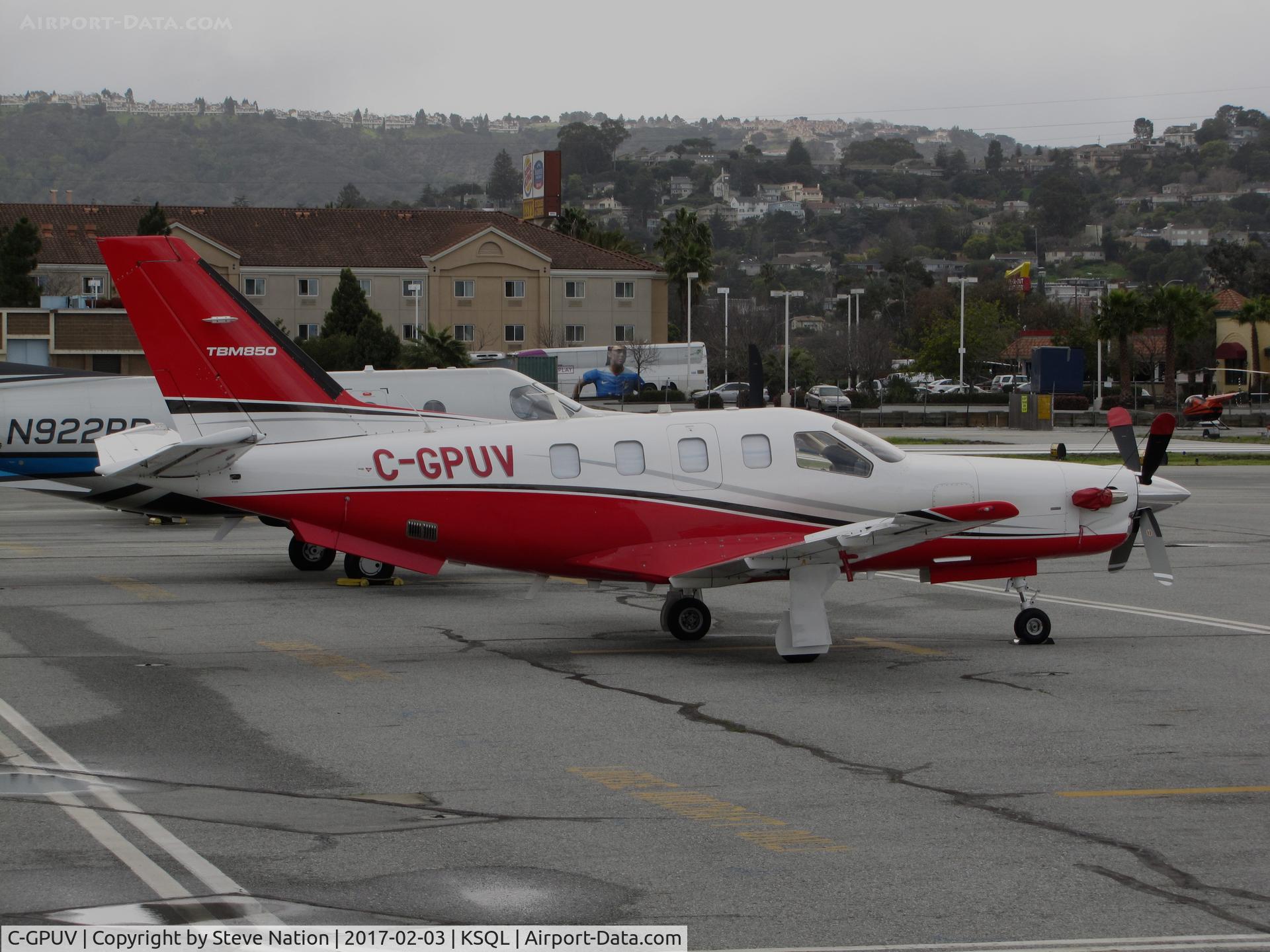 C-GPUV, 2012 Socata TBM-700N C/N 635, Very sharp looking Toyo Pump North America Corp. (Coquitlan, BC) 2012 Socata TBM 700N (aka TBM850) visiting @ San Carlos Airport, CA