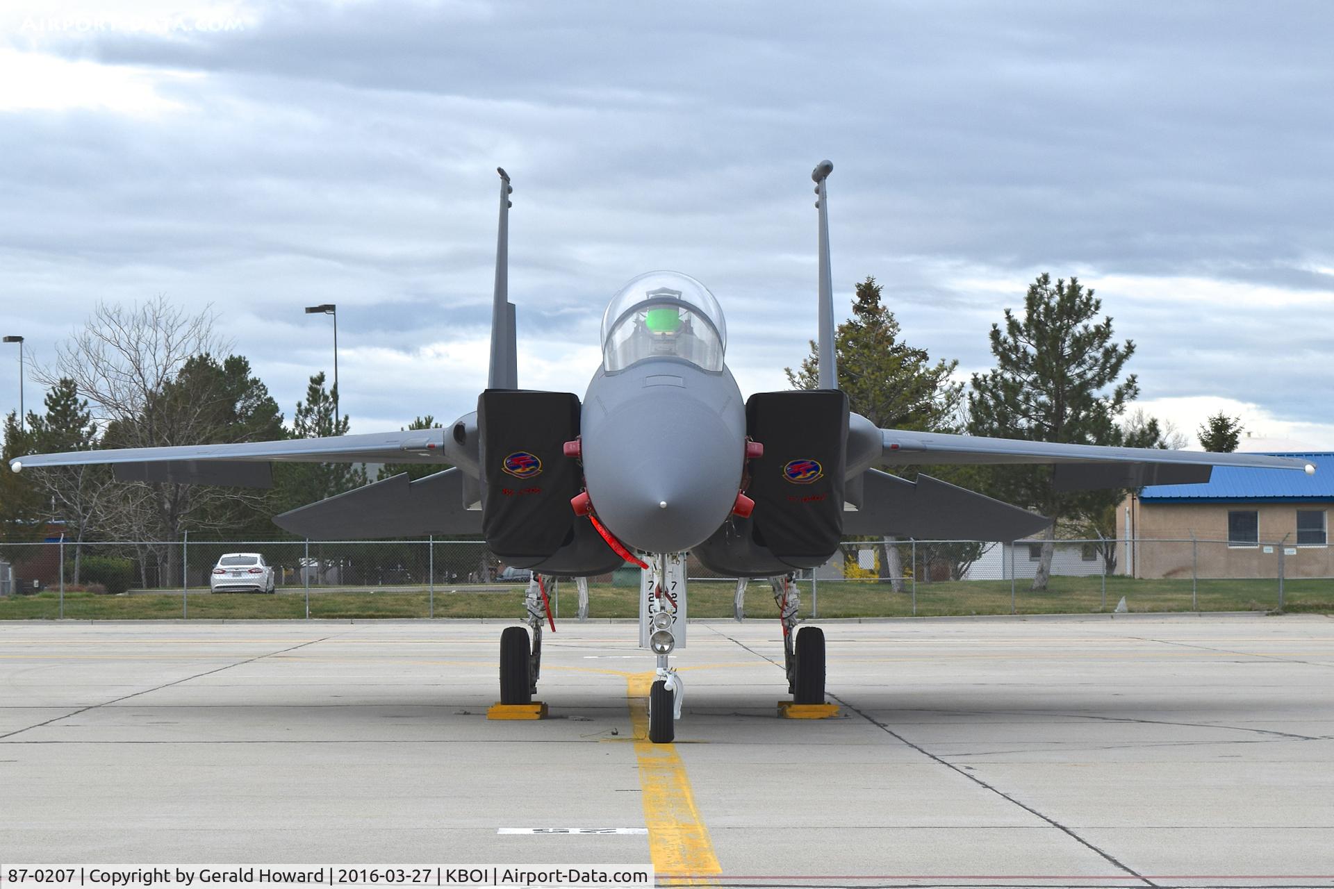 87-0207, 1987 McDonnell Douglas F-15E Strike Eagle C/N 1072/E047, Parked on Idaho ANG ramp. 389TH Fighter Sq., 