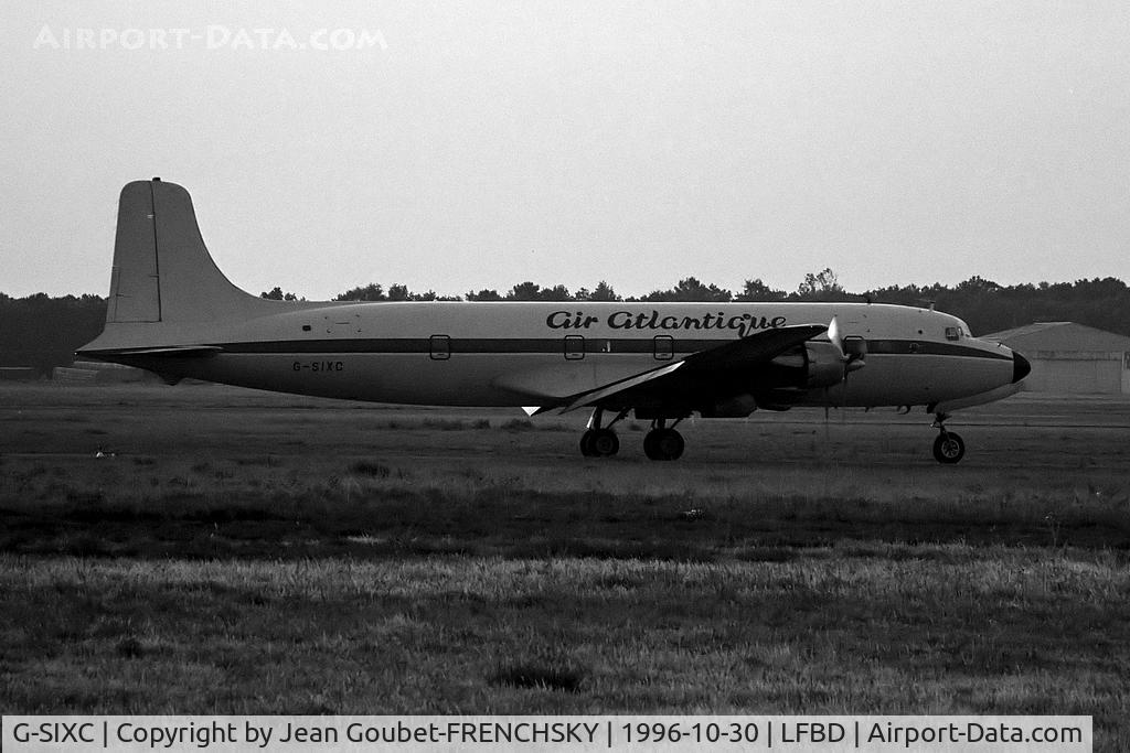 G-SIXC, 1958 Douglas DC-6B C/N 45550, Air Atlantique to departure runway 23 (rg Atlantic Air Transport Ltd became airliner restaurant at Coventry since 4/22/11)
