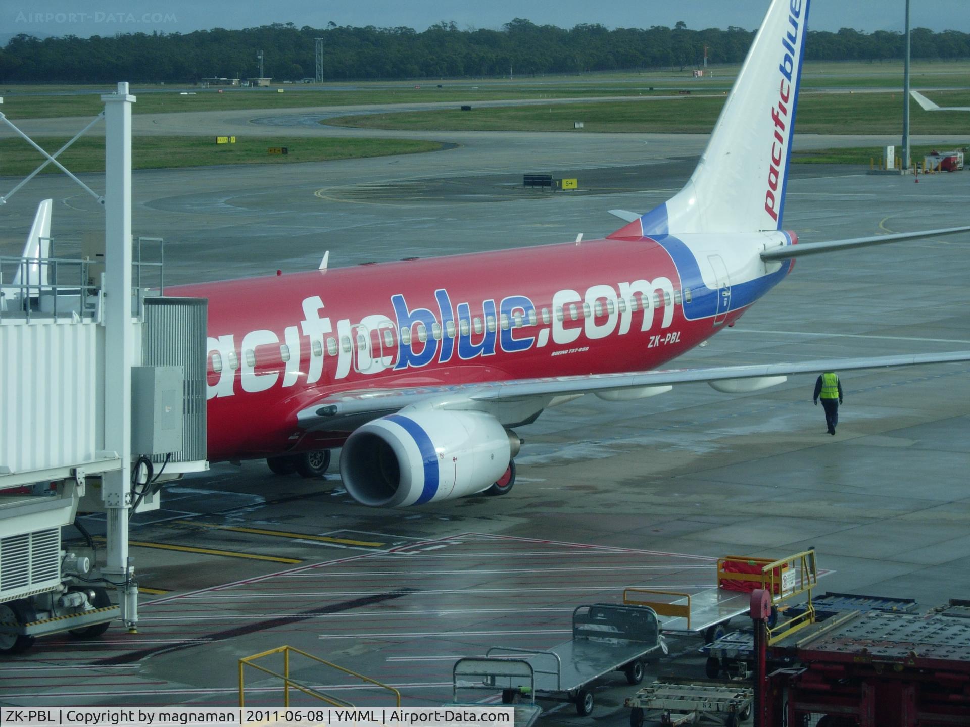 ZK-PBL, 2008 Boeing 737-8FE C/N 36605, on stand at MEL