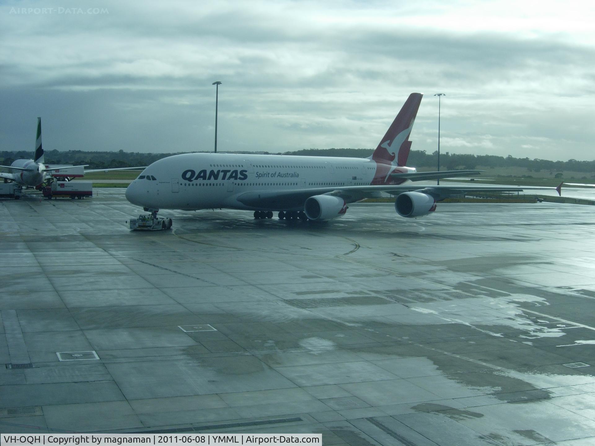 VH-OQH, 2009 Airbus A380-842 C/N 050, at wet mel