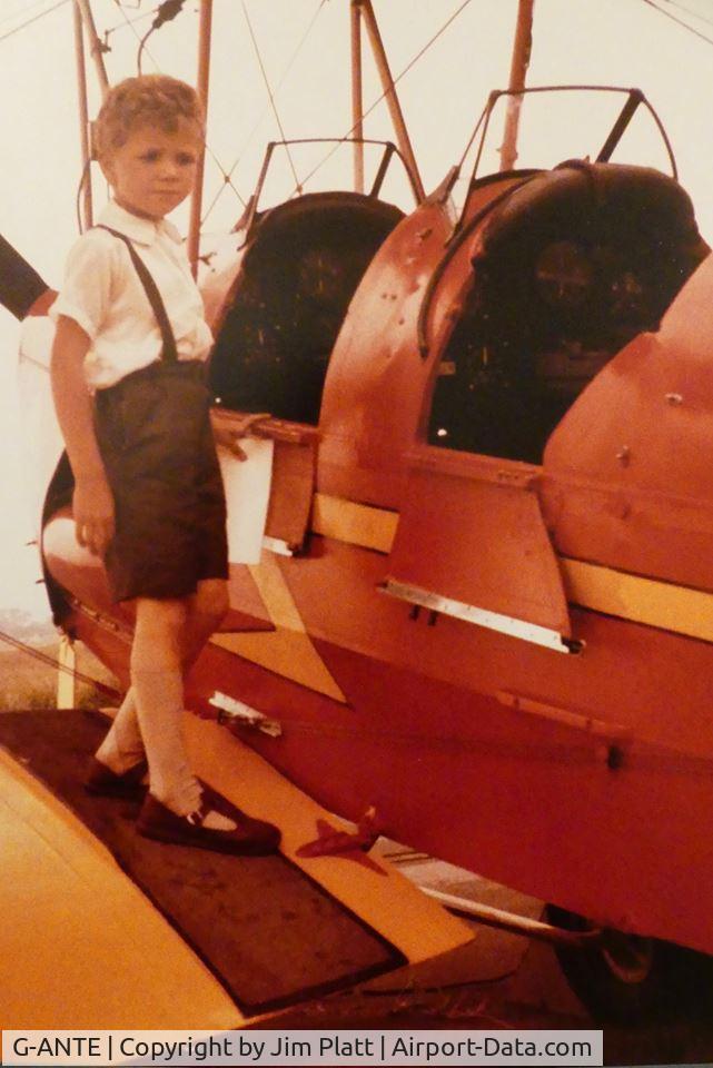 G-ANTE, 1941 De Havilland DH-82A Tiger Moth II C/N 84891, This is me on the wing of G-ANTE (I think) at either Broughton or Hawarden in 1967 or so (plus or minus a year or two)