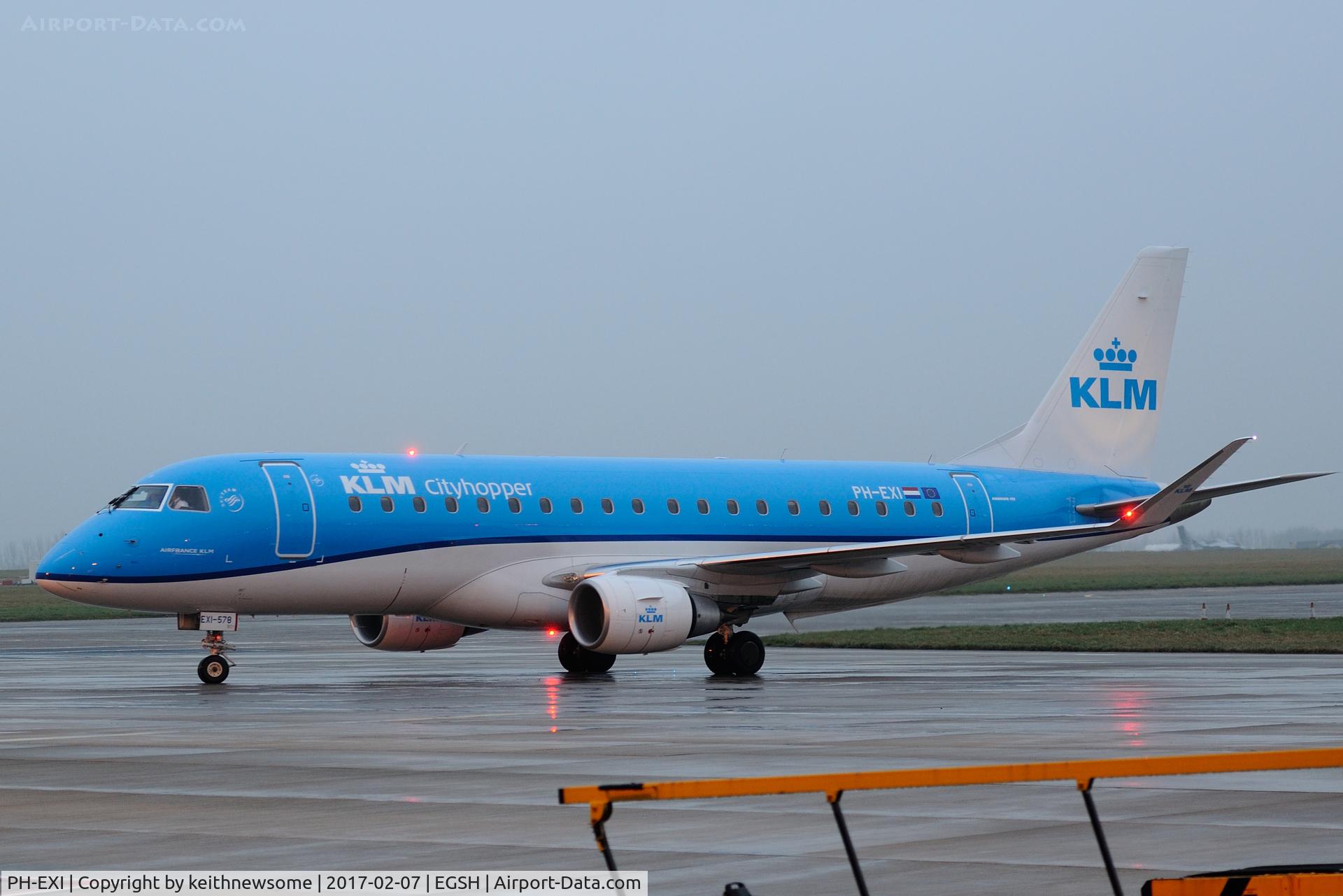 PH-EXI, 2016 Embraer 175STD (ERJ-170-200) C/N 17000578, From Amsterdam in gloom, real view of the apron.