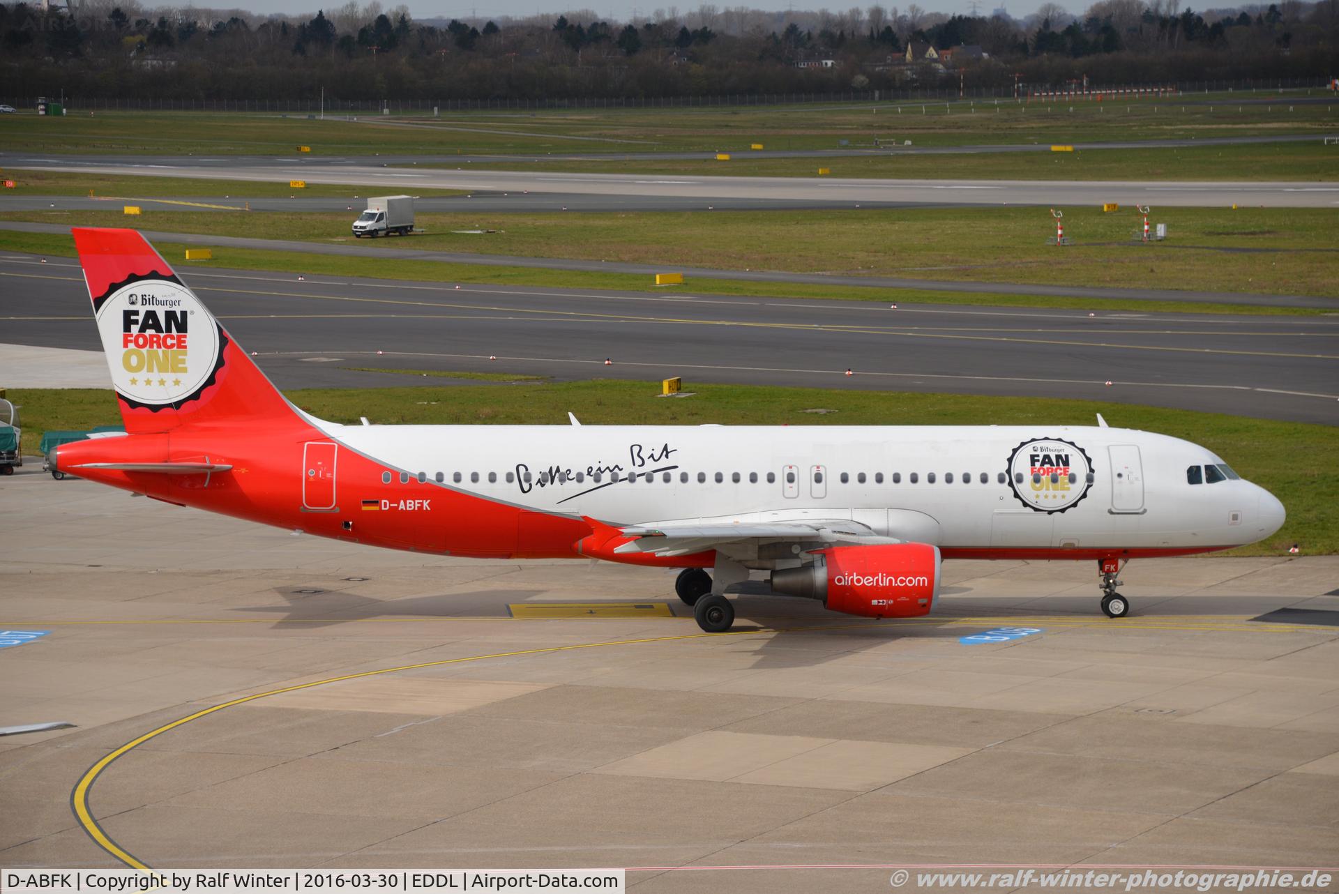 D-ABFK, 2010 Airbus A320-214 C/N 4433, Airbus A320-214 - AB BER Air Berlin 'Fan Force One' - D-ABFK - 30.03.2016 - DUS