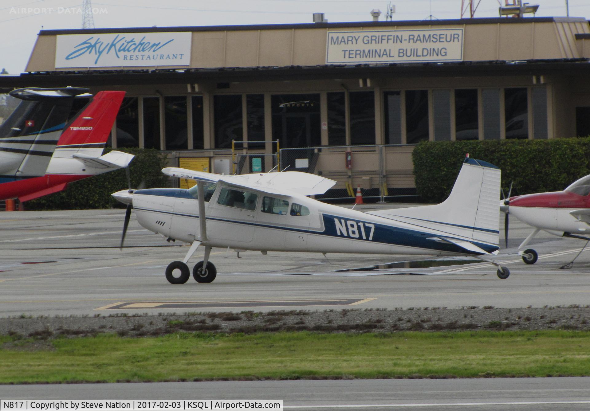 N817, 1977 Cessna 180K Skywagon C/N 18052844, 1977 Cessna 180K Skywagon visiting from Southern California taxiing for take-off @ San Carlos Airport, CA