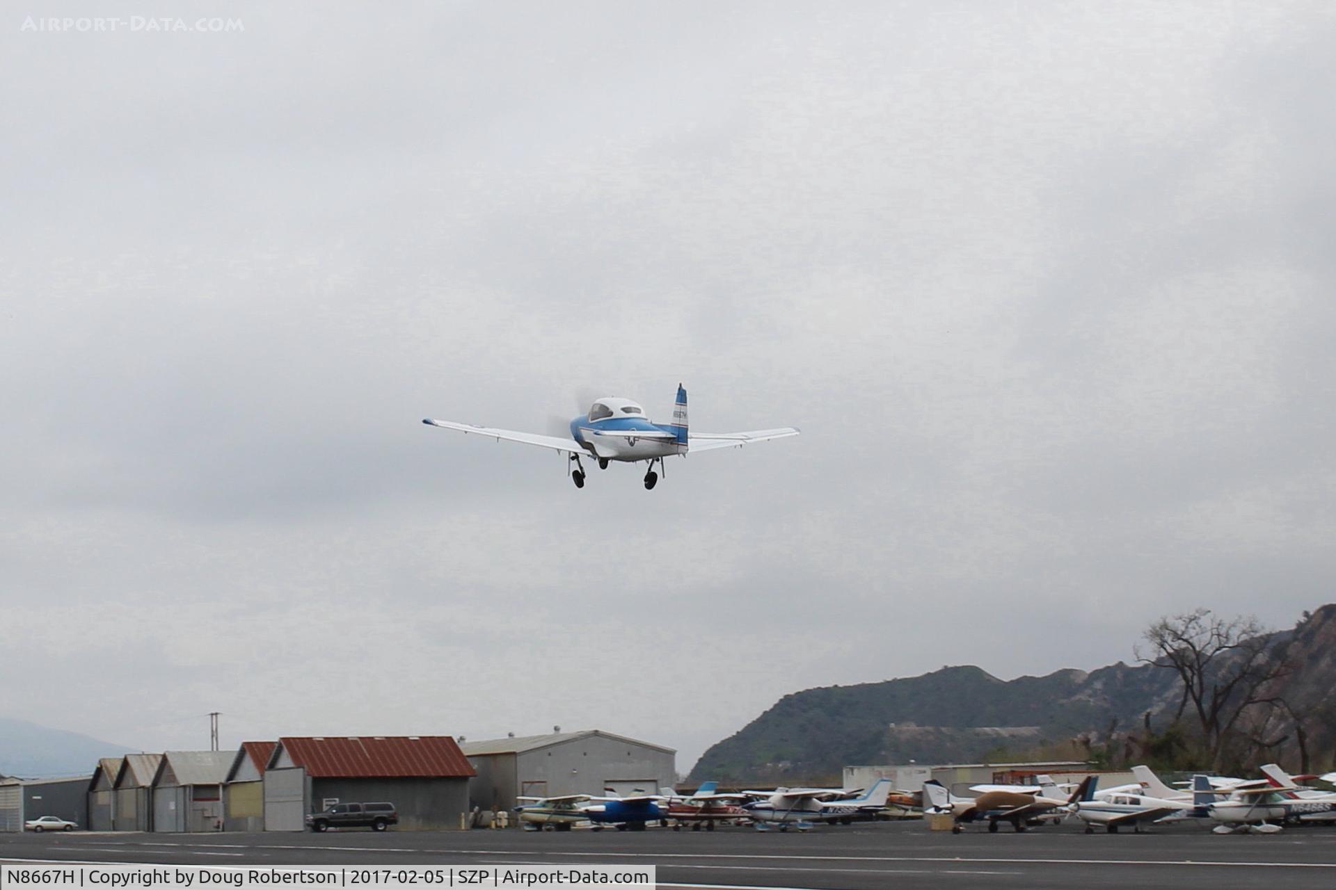 N8667H, 1947 North American Navion C/N NAV-4-667, 1947 North American NAVION, Continental IO-520 285 Hp upgrade, another takeoff climb Rwy 04, Young Eagles flight-Mom along