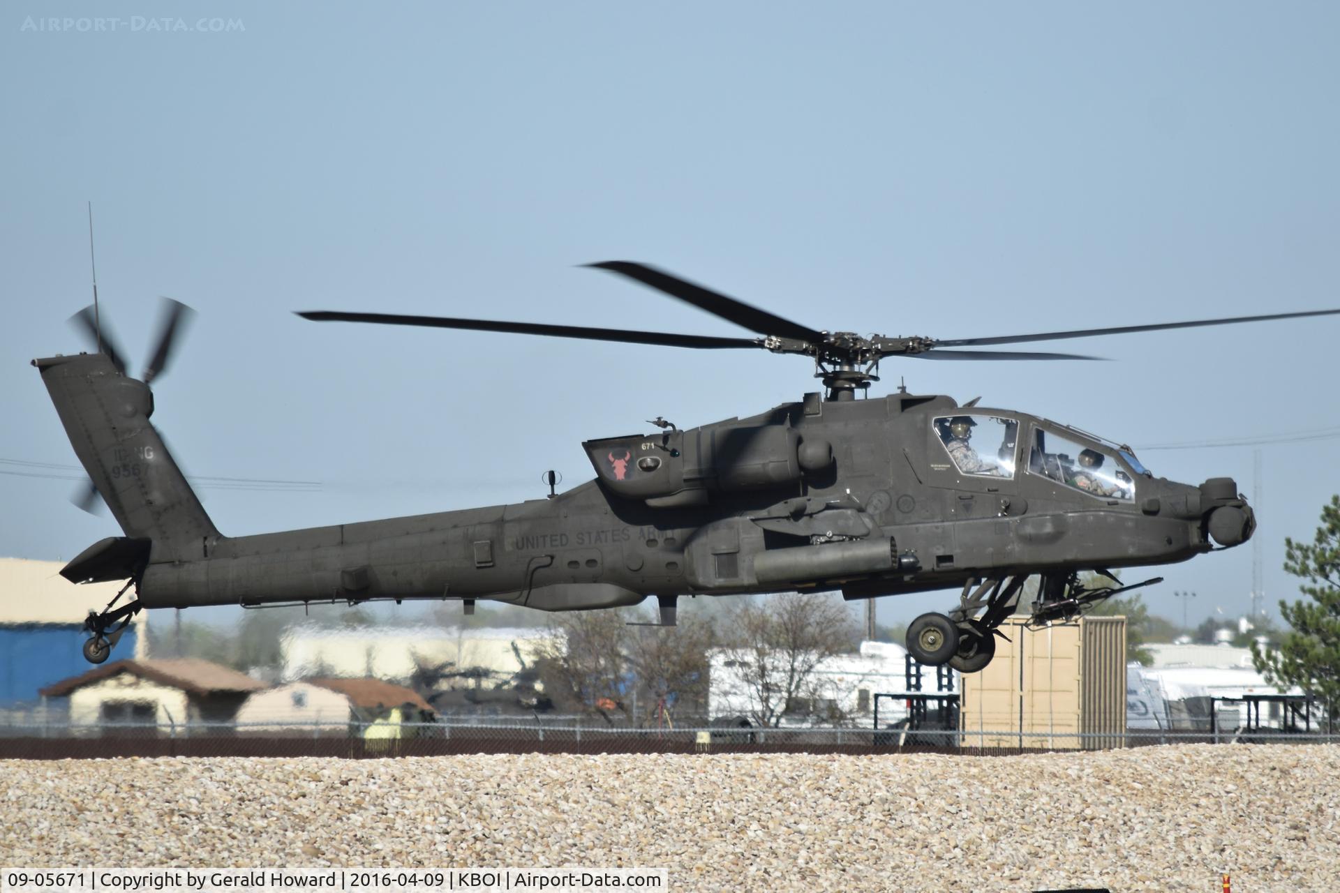09-05671, 2009 Boeing AH-64D Longbow Apache C/N PVD671, 1-183rd AVN BN, Idaho Army National Guard. This helicopter was transferred back to the active duty Army at the end of 2016.