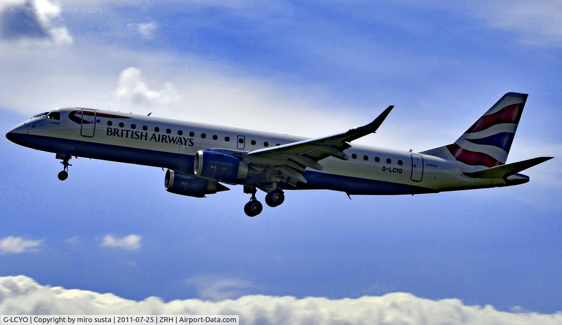 G-LCYO, 2011 Embraer 190SR (ERJ-190-100SR) C/N 19000430, British Airways Embraer ERJ-190SR Airplane, Zurich-Kloten International Airport, Switzerland