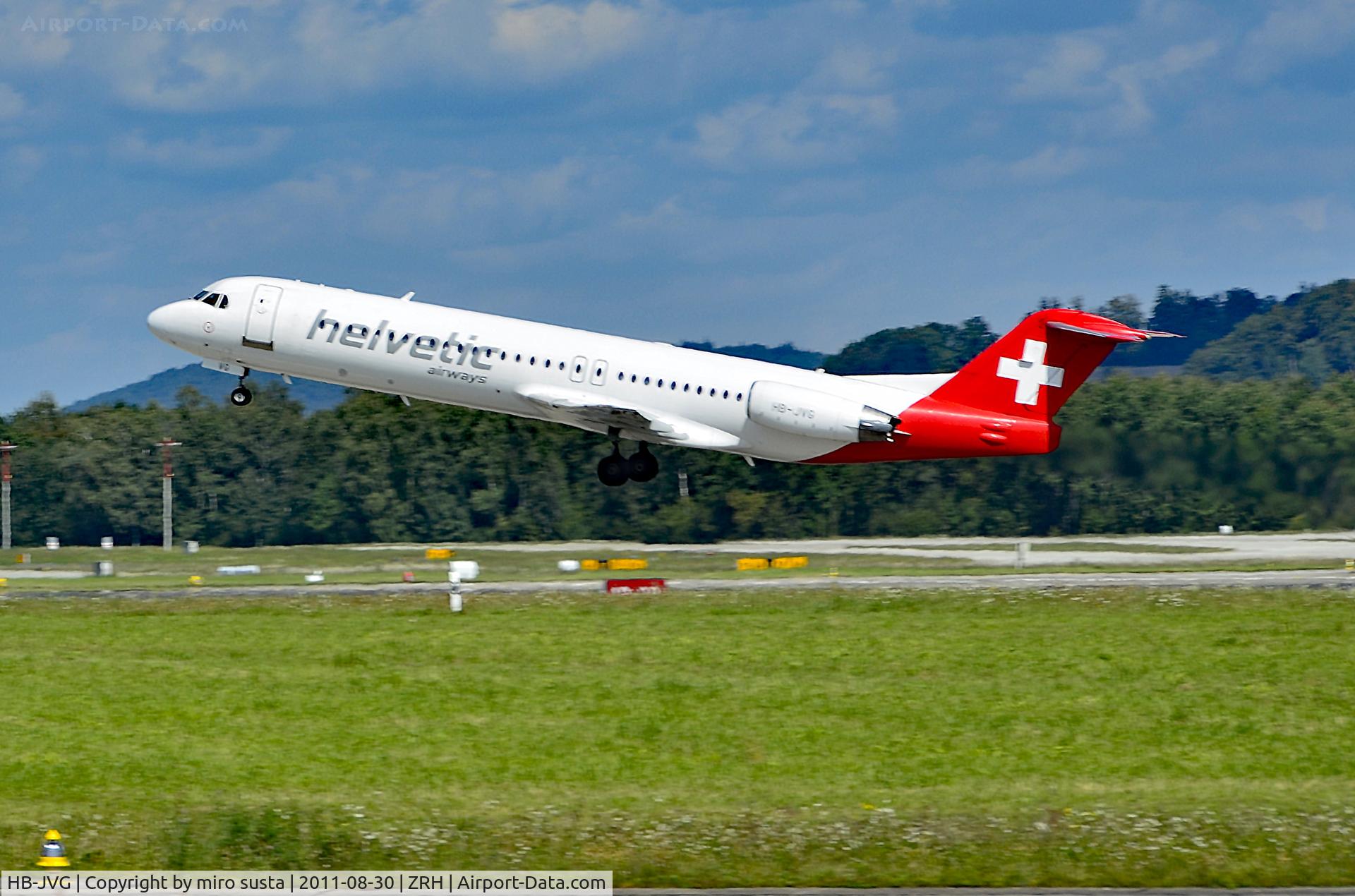 HB-JVG, 1993 Fokker 100 (F-28-0100) C/N 11478, Helvetic Airlines Fokker F100 Airplane, Zurich-Kloten International Airport, Switzerland