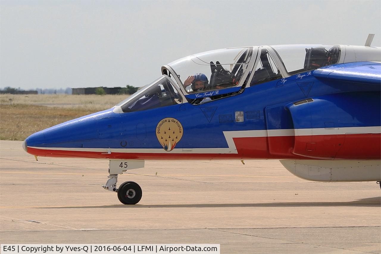 E45, Dassault-Dornier Alpha Jet E C/N E45, Dassault-Dornier Alpha Jet E (F-TETF), Athos 06 of Patrouille de France 2015, Taxiing to holding point, Istres-Le Tubé Air Base 125 (LFMI-QIE) open day 2016