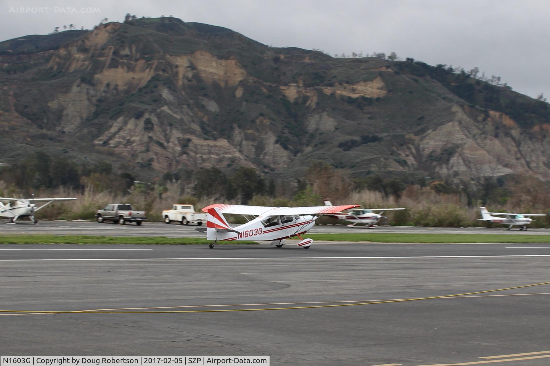 N1603G, 1968 Champion 7ECA Citabria C/N 609, 1968 Champion 7ECA, Lycoming O-235 115 Hp, landing roll Rwy 22, will do solo pattern work today