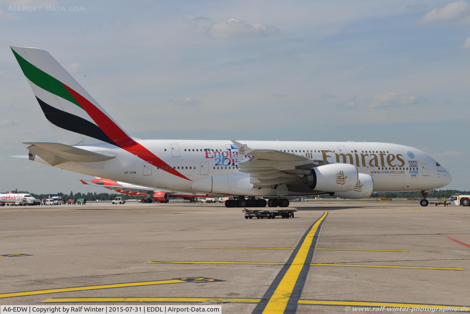 A6-EDW, 2012 Airbus A380-861 C/N 103, Airbus A380-861 - EK UAE Emirates 'Rugby England 2015' - 103 - A6-EDW - 31.07.2015 - DUS