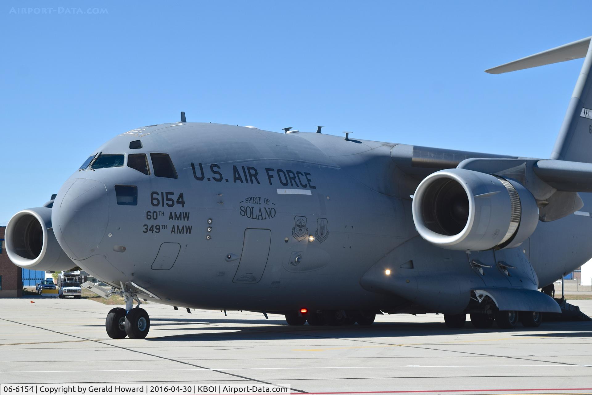 06-6154, 2006 Boeing C-17A Globemaster III C/N P-154, Parked on Idaho ANG ramp. 60th Air Mobility Wing, Travis AFB, CA.