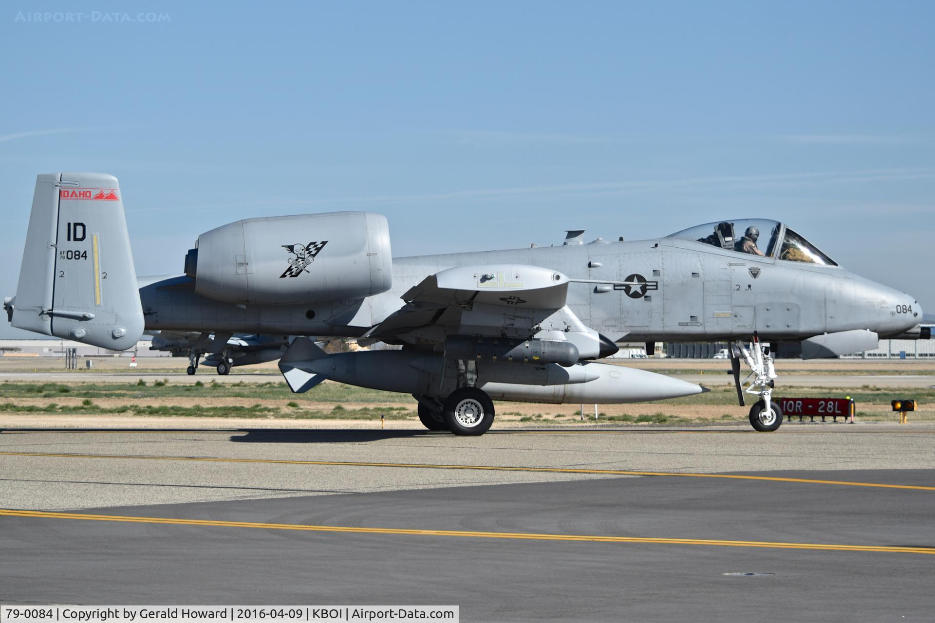 79-0084, 1979 Fairchild Republic A-10C Thunderbolt II C/N A10-0348, Waiting for RWY 28L and departure to Middle East for 6 months. Note long range tank. 190th Fighter Sq., 124th Fighter Wing, Idaho ANG.