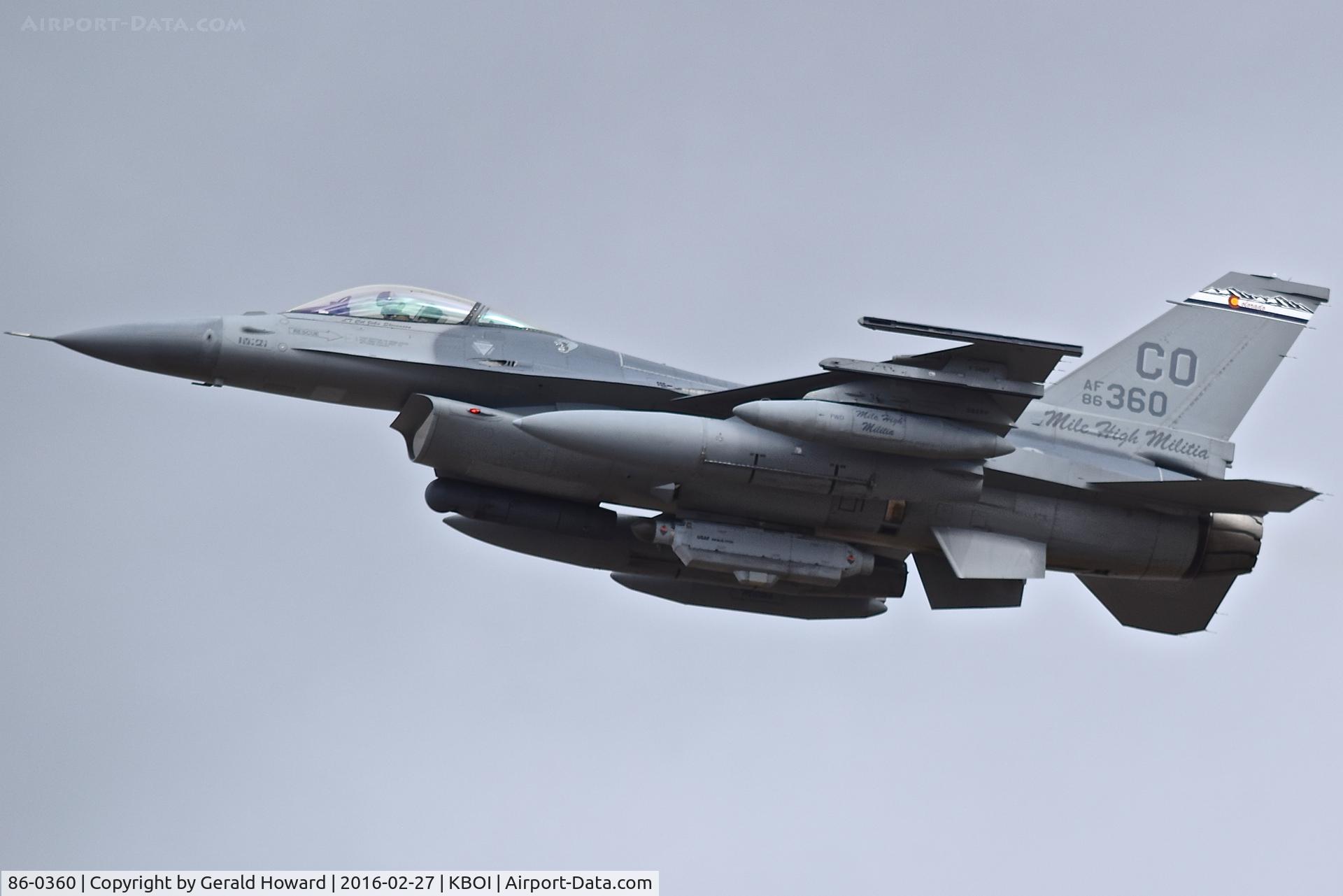 86-0360, 1986 General Dynamics F-16C Fighting Falcon C/N 5C-466, Departing BOI.  120th Fighter Sq. “Mile High Militia”, 140th Wing, Colorado Air National Guard