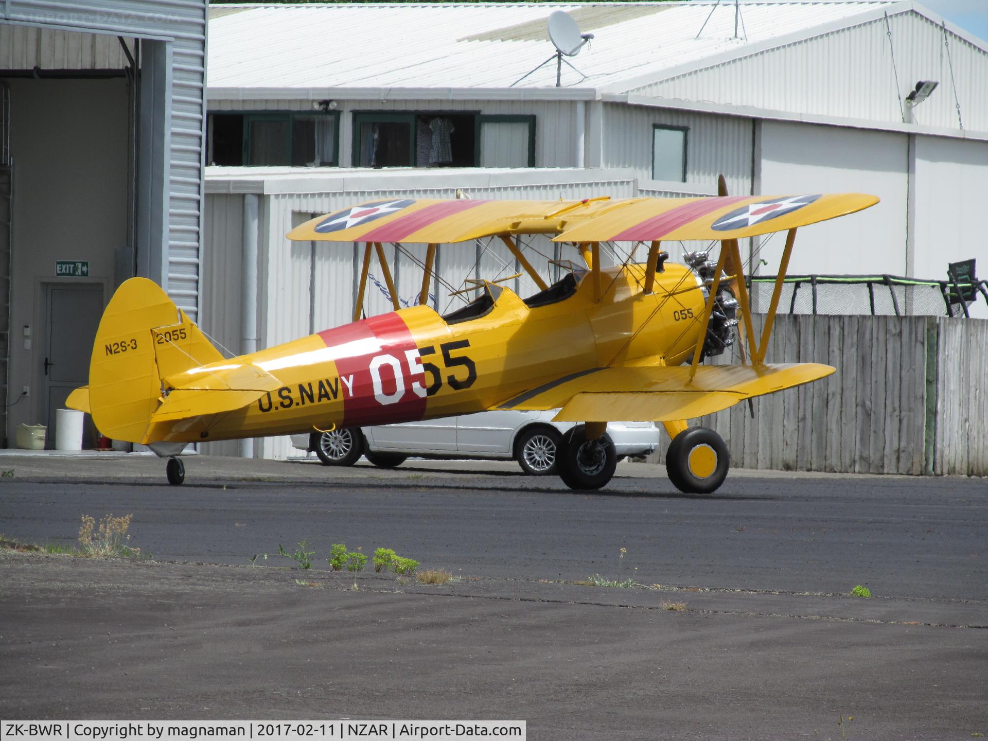 ZK-BWR, 1941 Boeing N2S-1 Kaydet (A75N1) C/N 75-2055, out in sun at home base