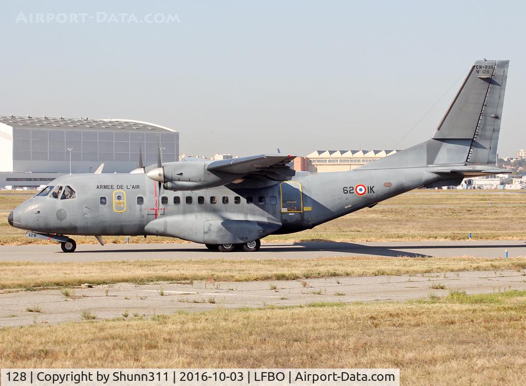128, Airtech CN-235-200M C/N C128, Taxiing holding point rwy 32R for departure... Logistic aircraft for the French Air Force Patrol Team this day...