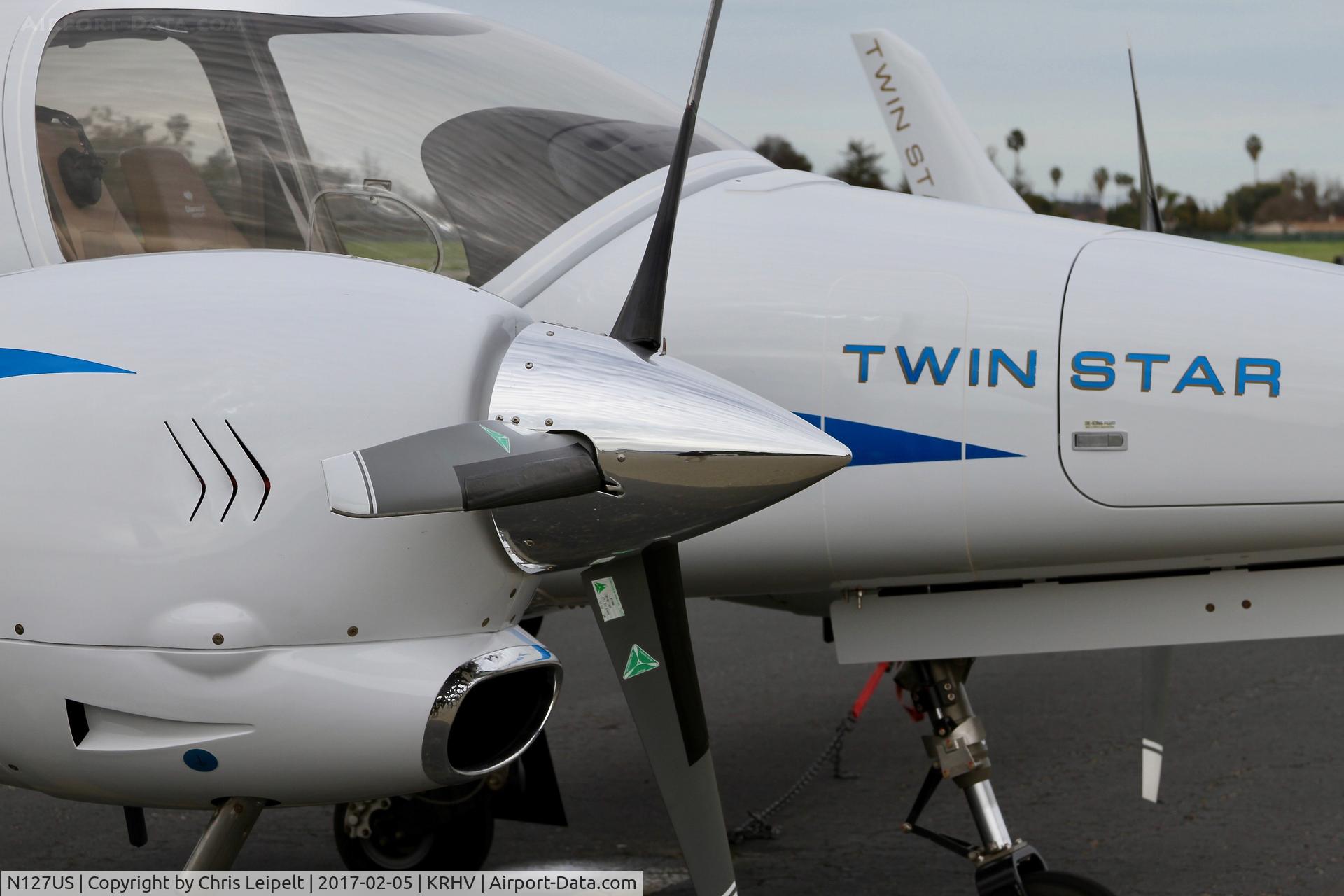 N127US, 2008 Diamond DA-42 Twin Star C/N 42.AC127, 2008 Diamond Star DA-42 close up of props at Reid Hillview Airport, San Jose, CA.