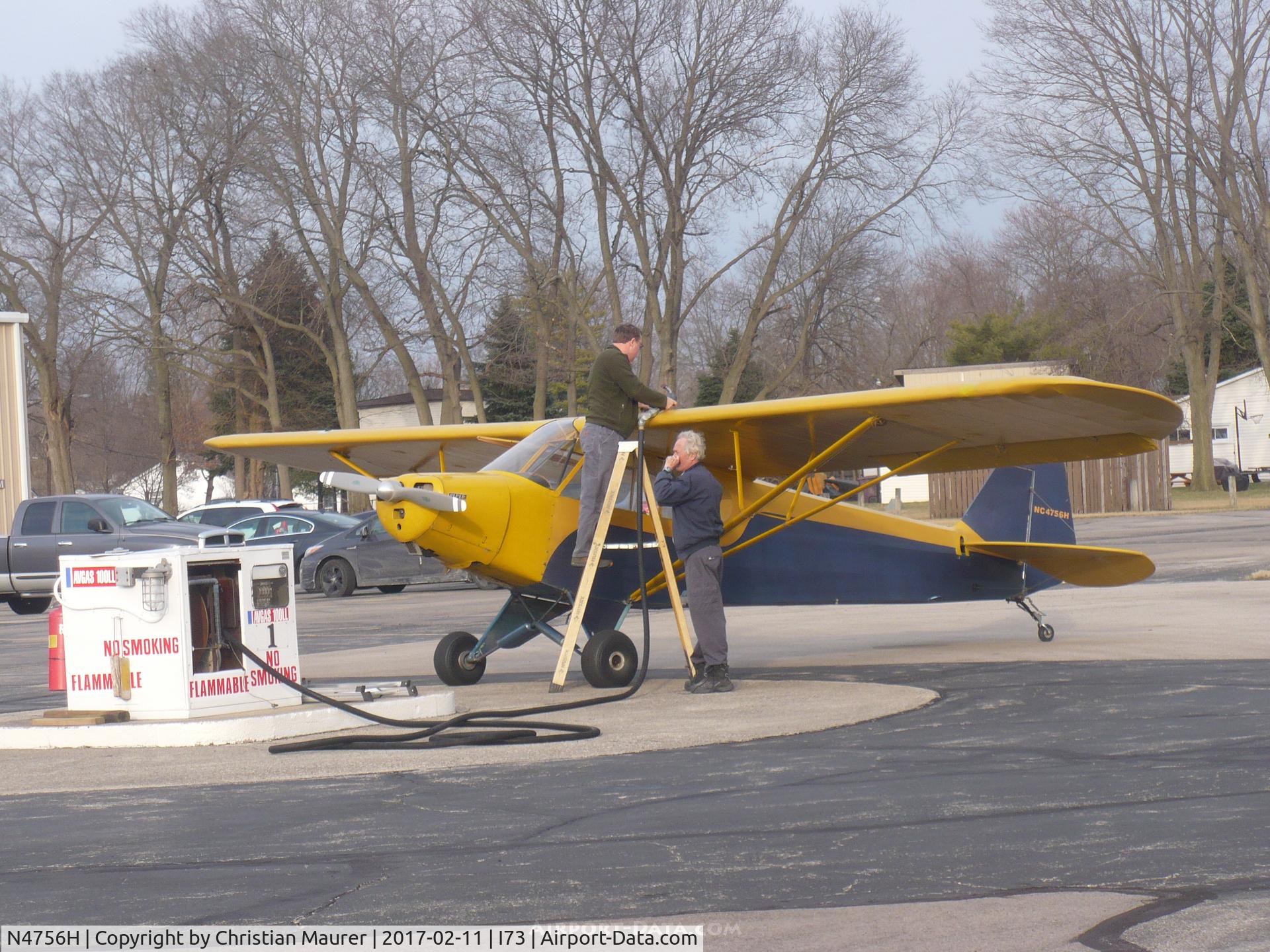 N4756H, 1948 Piper PA-11 Cub Special C/N 11-667, Piper PA-11 at the fuel pump