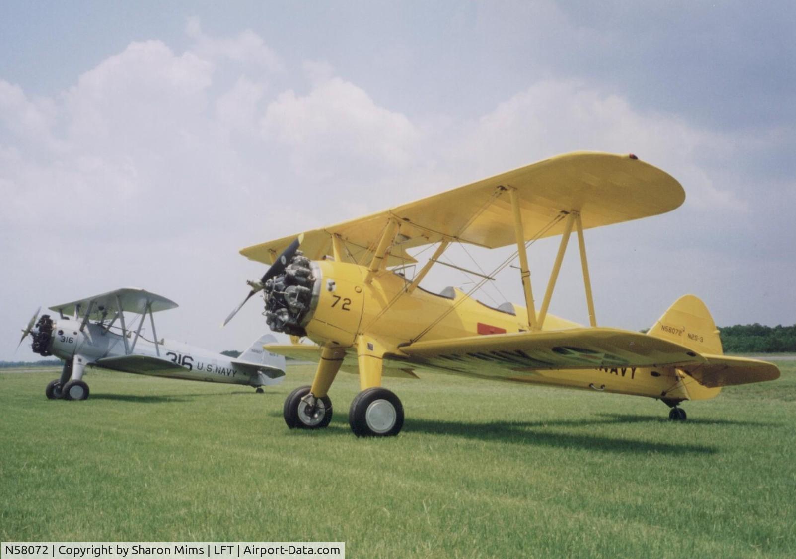 N58072, Boeing A75 C/N 75-596, Stearman flight checks at Lafayette Regional Airport.