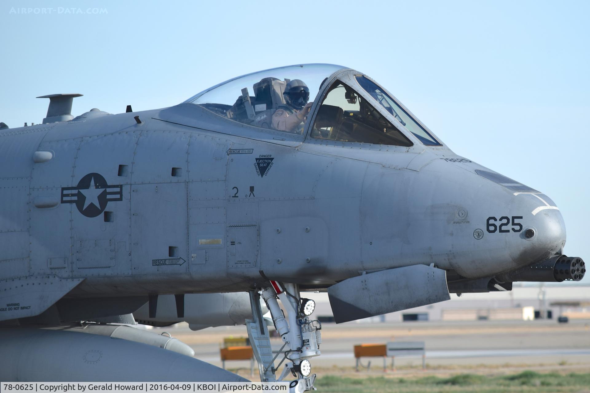 78-0625, 1978 Fairchild Republic A-10C Thunderbolt II C/N A10-0245, Stopped on Taxiway Bravo awaiting clearance for RWY 28L. Departing for 6 months in the Middle East.  190th Fighter Sq., 124th Fighter Wing, Idaho ANG.