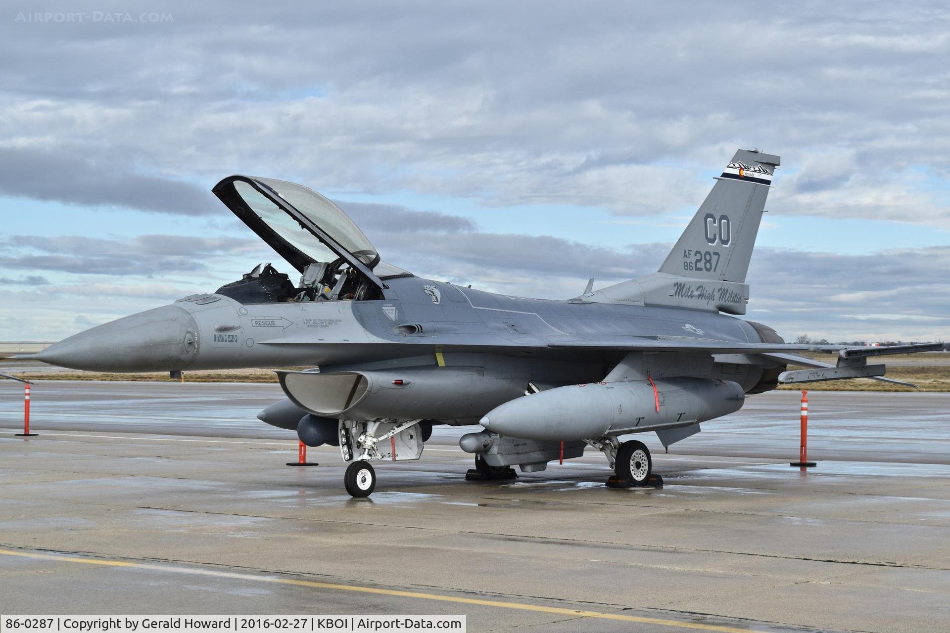 86-0287, 1986 General Dynamics F-16C Fighting Falcon C/N 5C-393, Parked on south GA ramp.120th Fighter Sq.,“Mile High Militia”, 140th Wing,Colorado Air National Guard