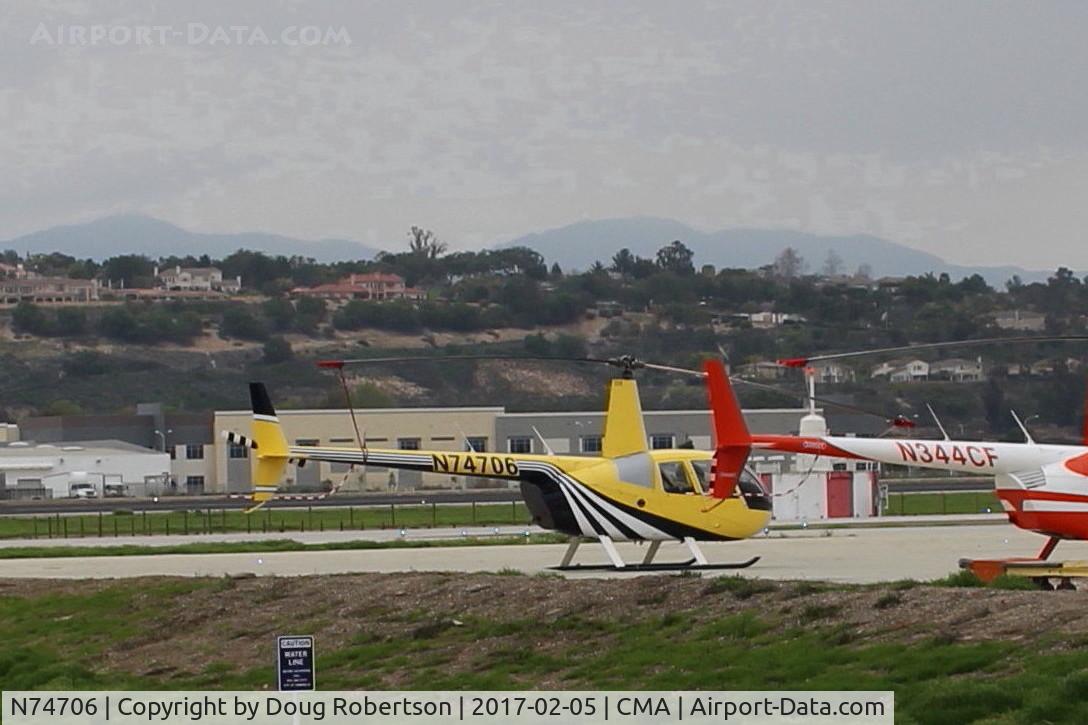 N74706, 2006 Robinson R44 Raven II C/N 11065, 2006 Robinson R44 RAVEN II, Lycoming IO-540-AE1A5  6 cylinder flat rated to 245 Hp, on Sun Air Jets ramp alongside and behind N344CF 2000 R-44 Raven II which see.