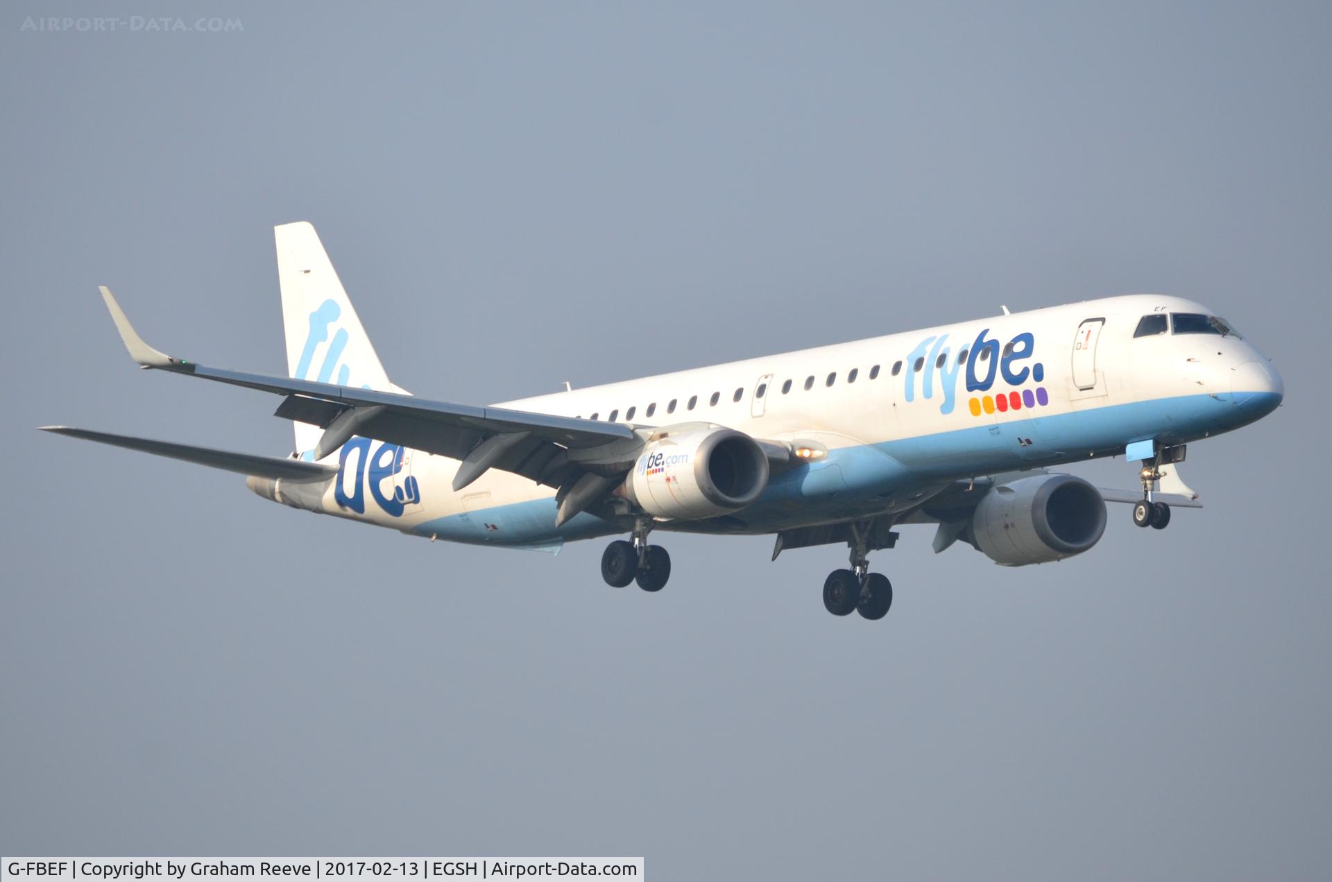 G-FBEF, 2007 Embraer 195LR (ERJ-190-200LR) C/N 19000104, Landing at Norwich.