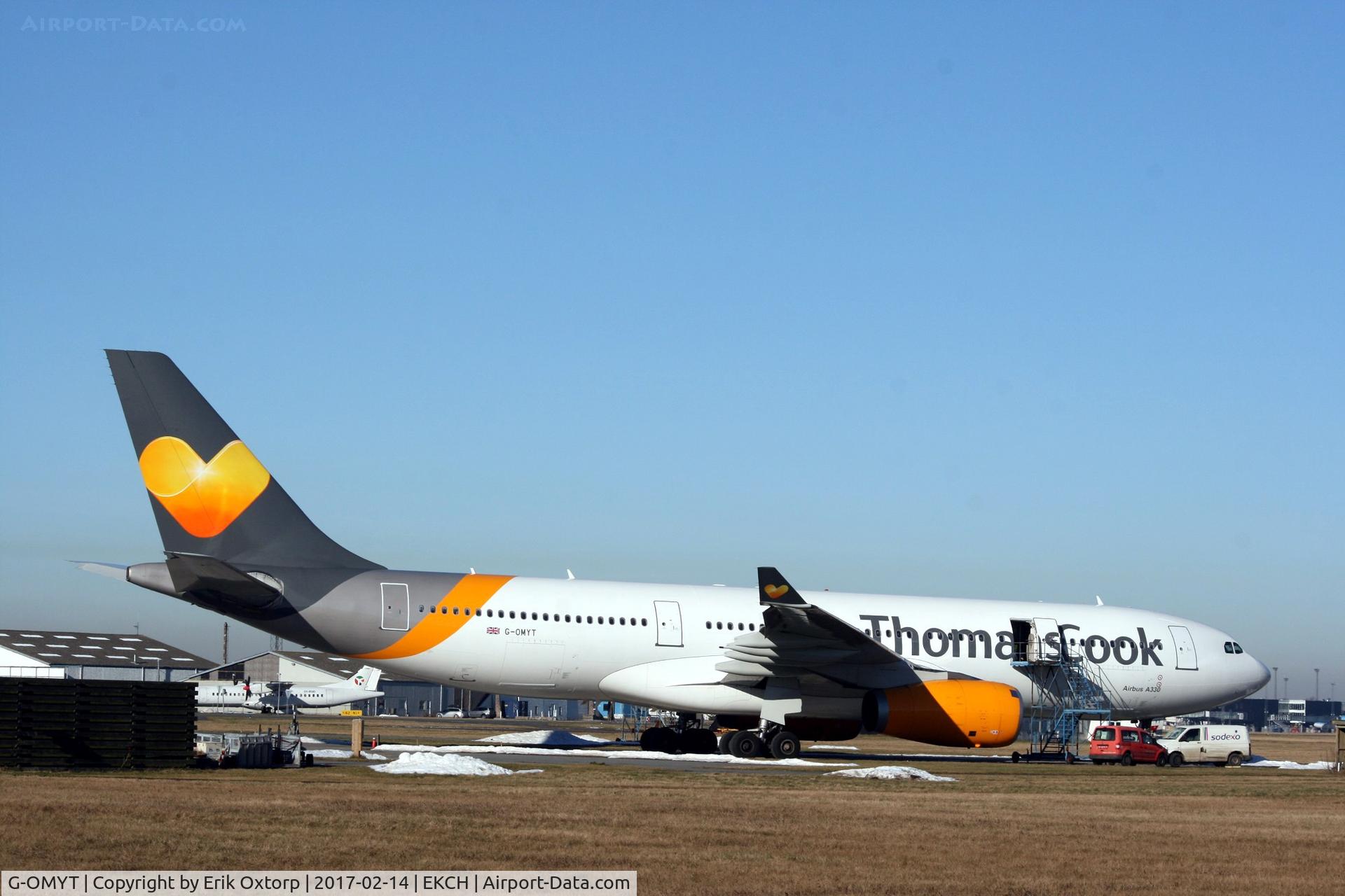 G-OMYT, 1999 Airbus A330-243 C/N 301, G-OMYT operating for Thomas Cook Scandinavia at the technical base in CPH.