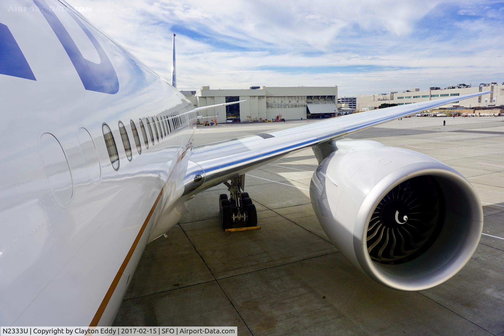 N2333U, 2016 Boeing 777-300/ER C/N 62644, United's 3rd 777-300er. N2333U is GE powered. Not yet in service as of 2-15-17. SFO.