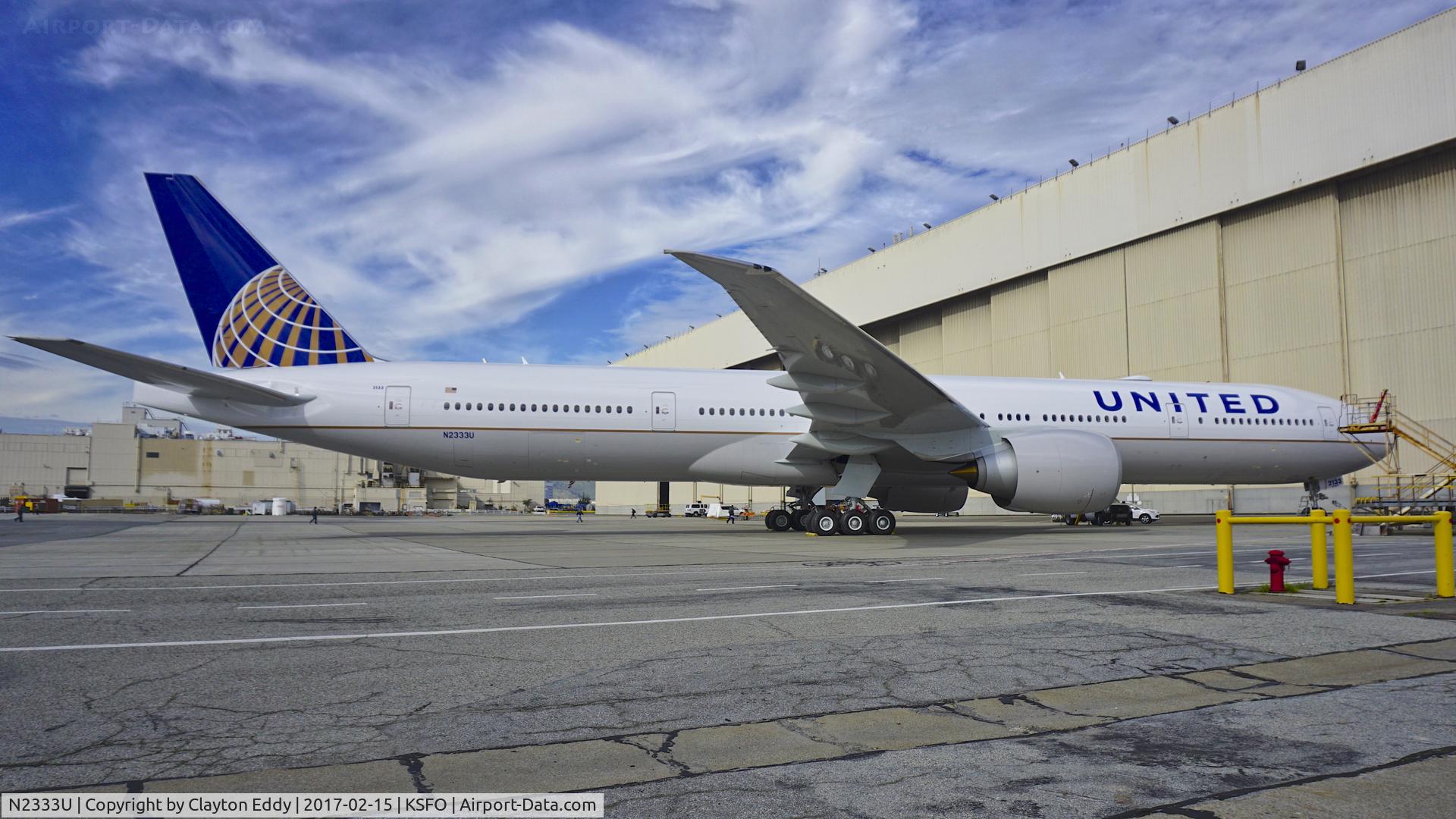 N2333U, 2016 Boeing 777-300/ER C/N 62644, United's 3rd 777-300er. GE powered. Not yet in service as of 2-15-17. SFO.
